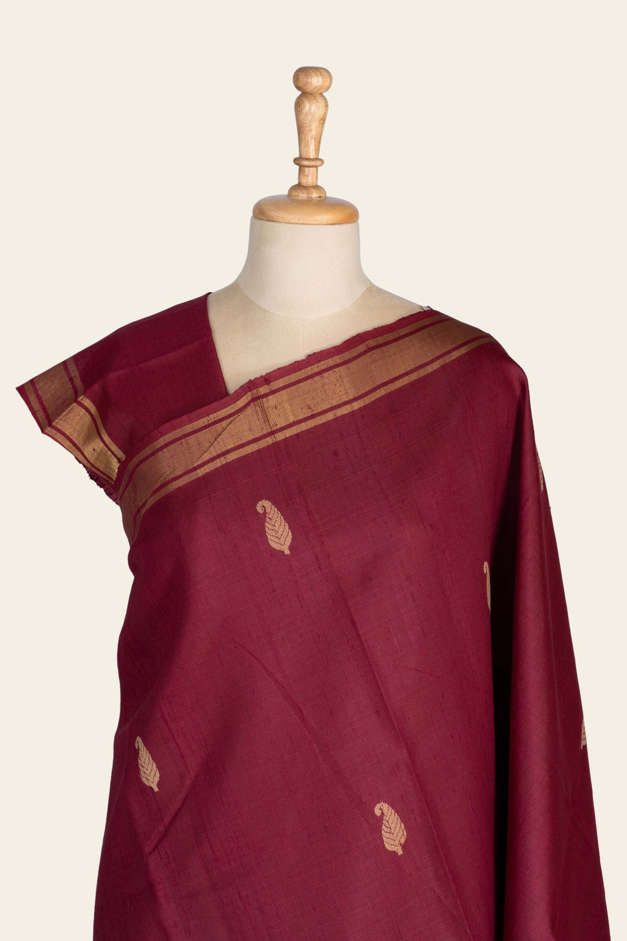 Burgundy Maroon Chhattisgarh Raw Silk Saree