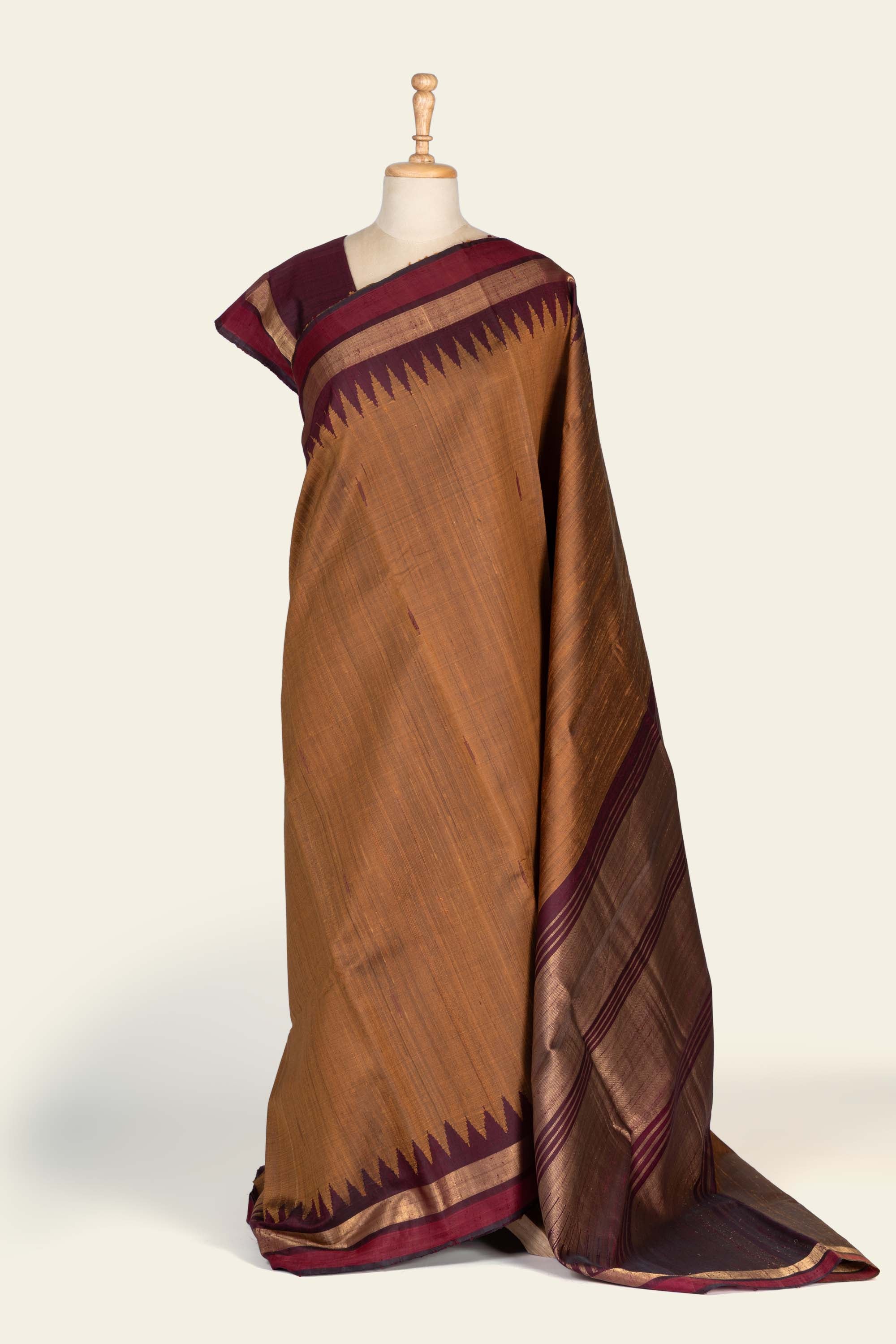 Caramel Brown Chhattisgarh Raw Silk Saree