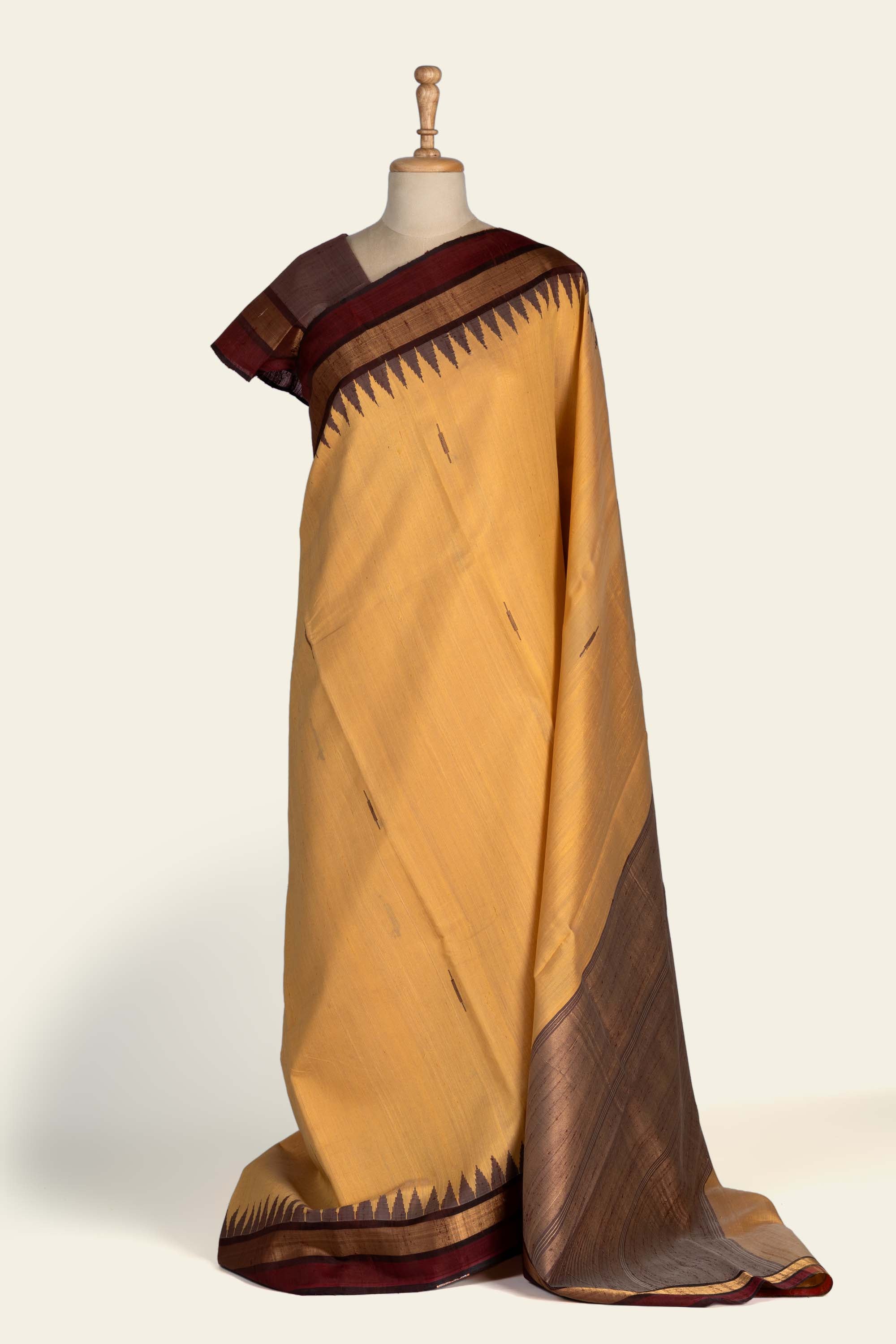 Sandalwood Yellow Chhattisgarh Raw Silk Saree