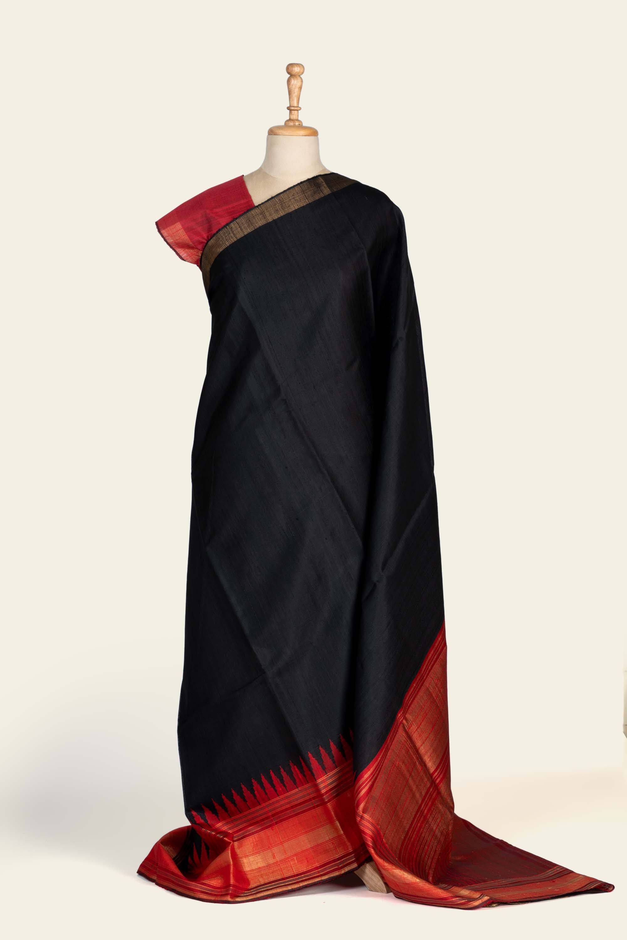 Carbon Black Chhattisgarh Raw Silk Saree
