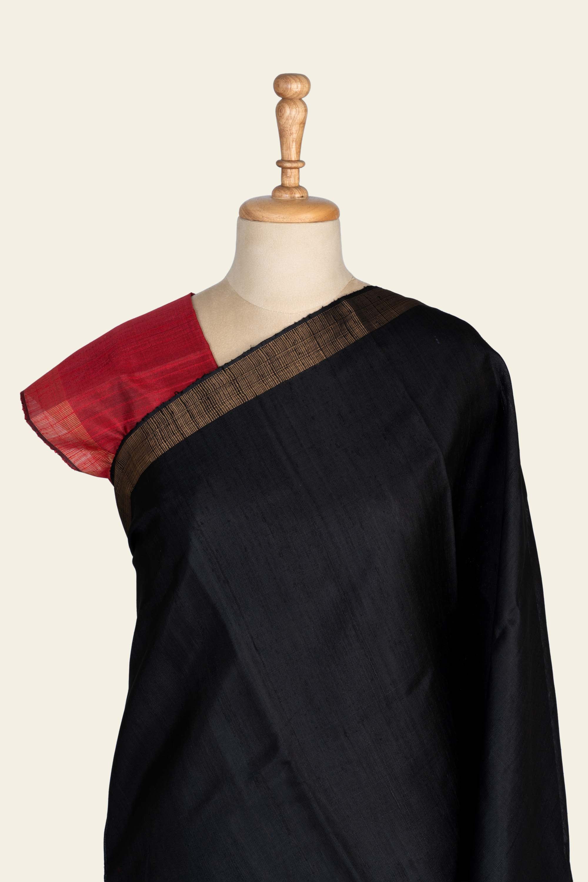 Carbon Black Chhattisgarh Raw Silk Saree