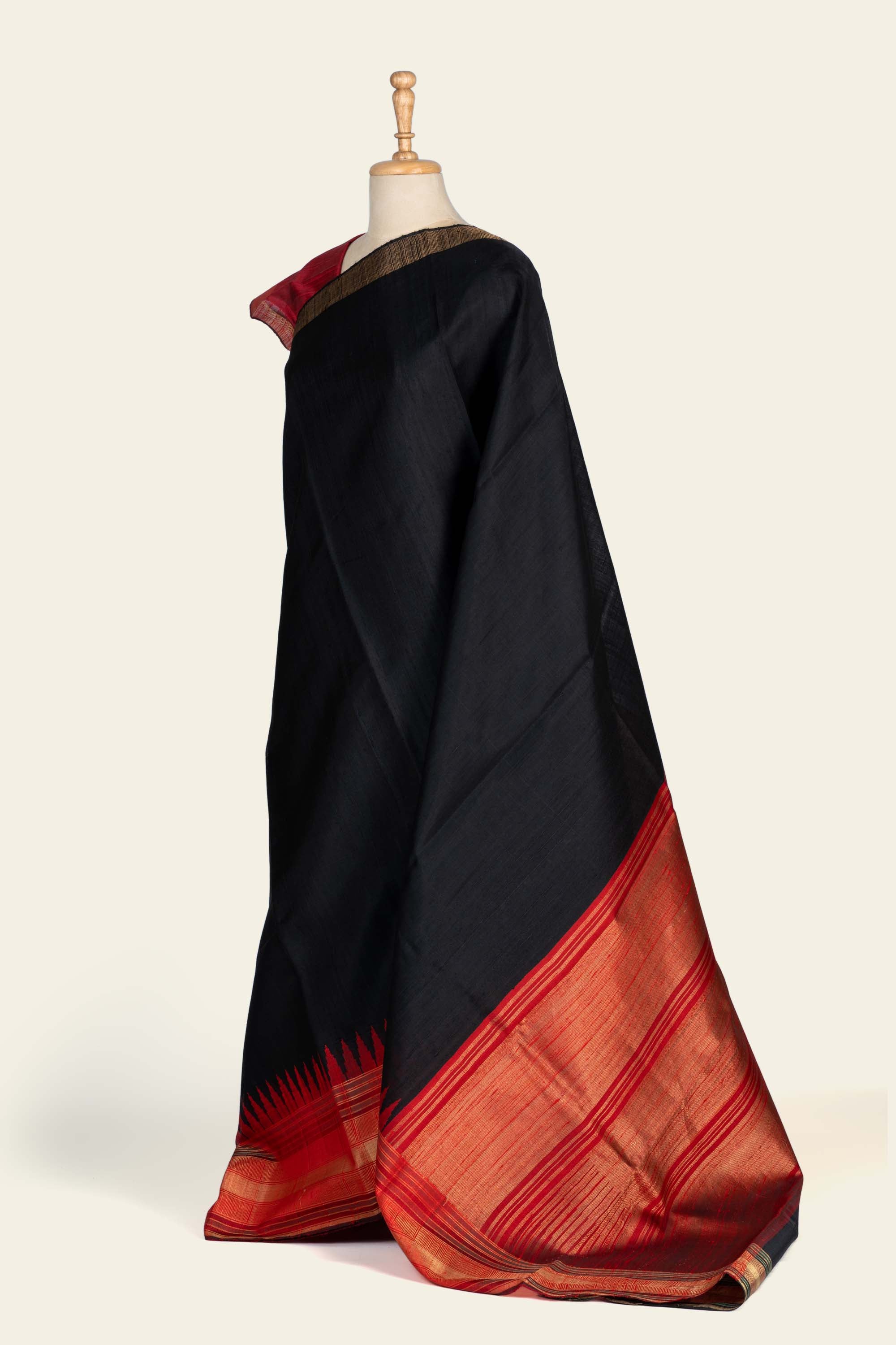 Carbon Black Chhattisgarh Raw Silk Saree