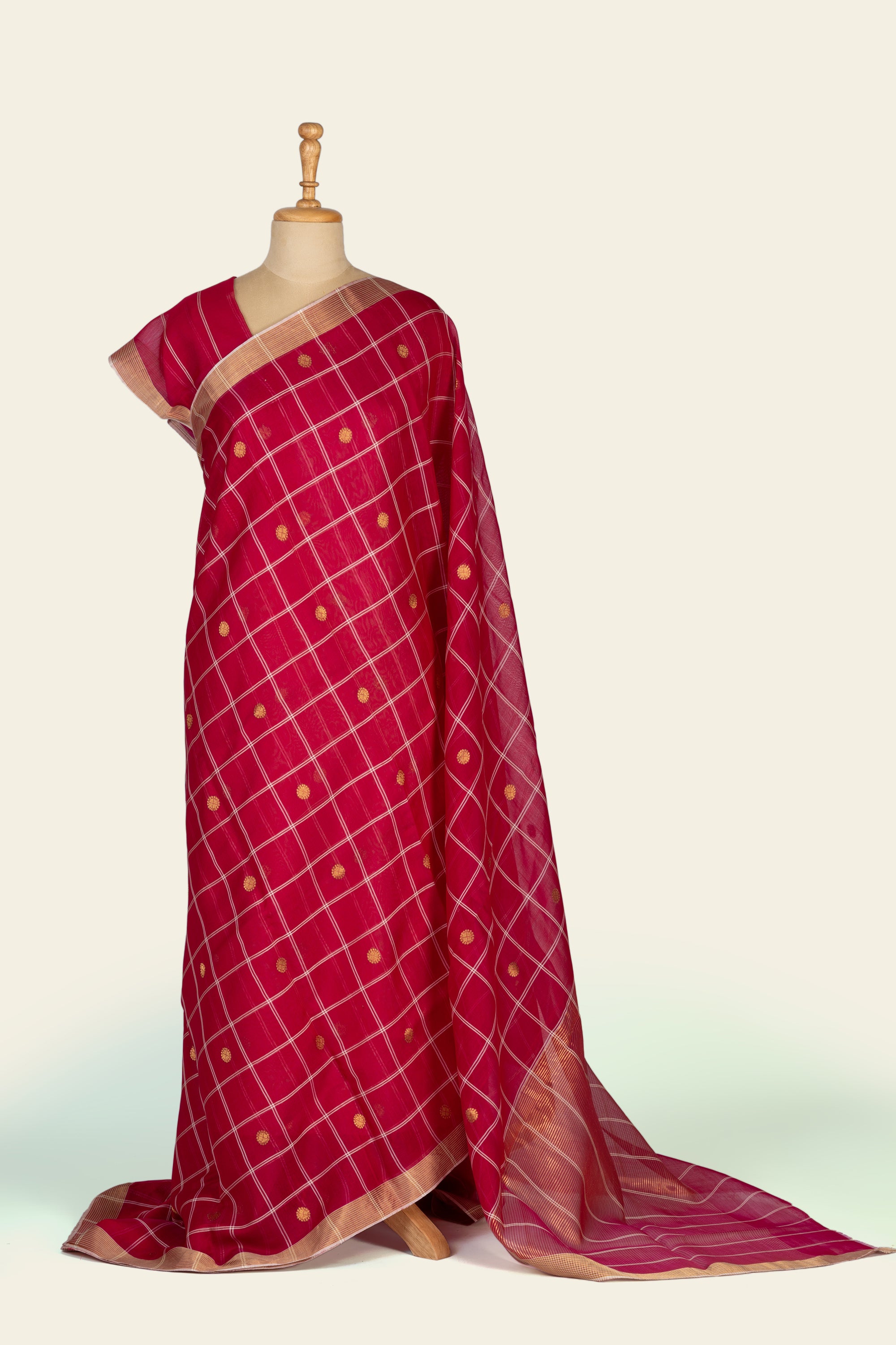 Blossom Pink Check Chanderi Silk Cotton Saree