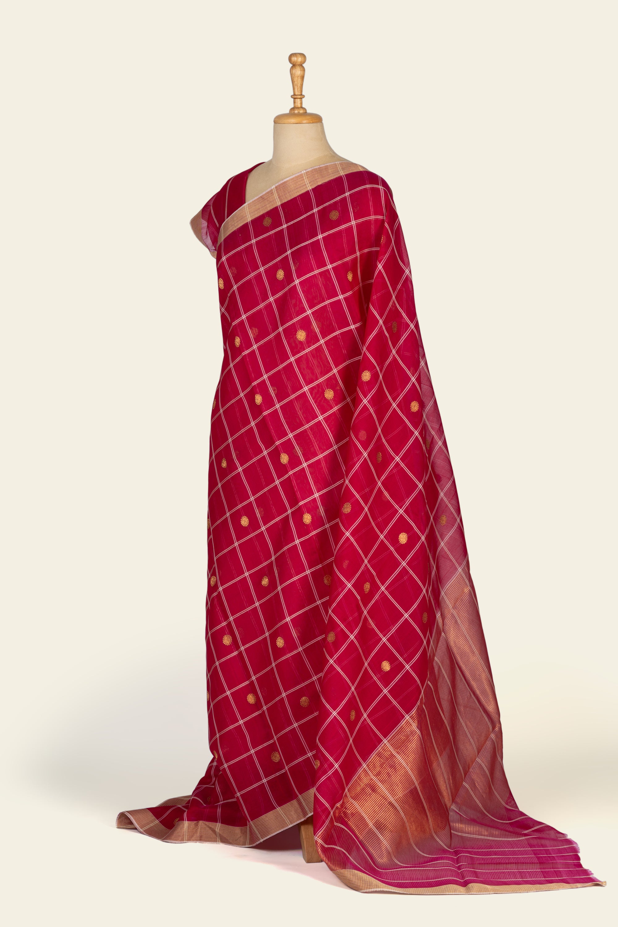 Blossom Pink Check Chanderi Silk Cotton Saree