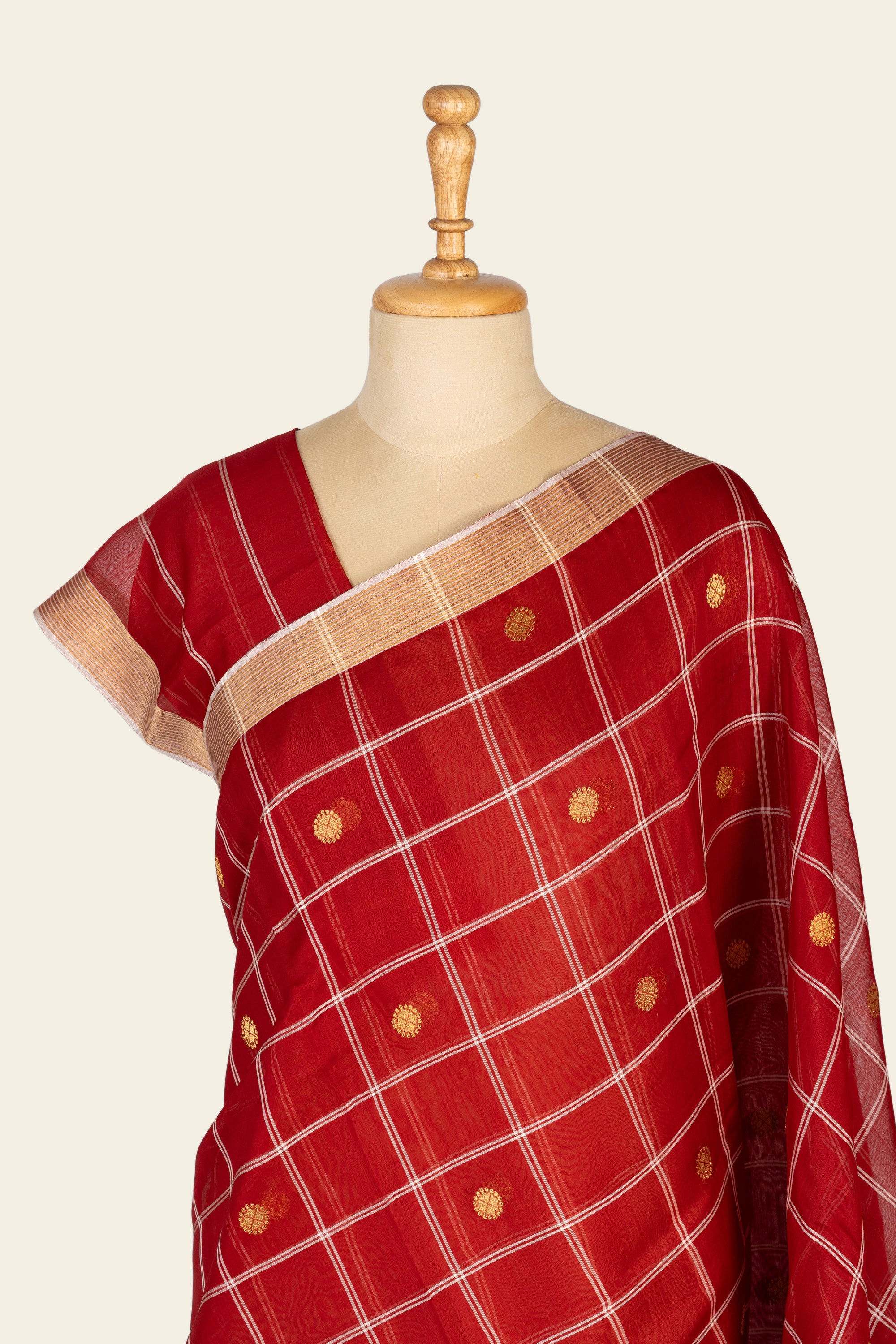 Flame Orange Check Chanderi Silk Cotton Saree