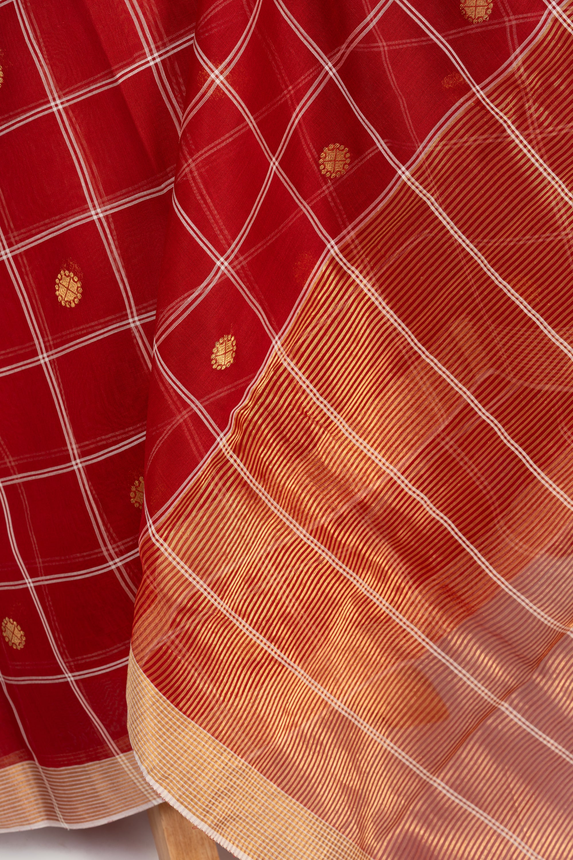 Flame Orange Check Chanderi Silk Cotton Saree