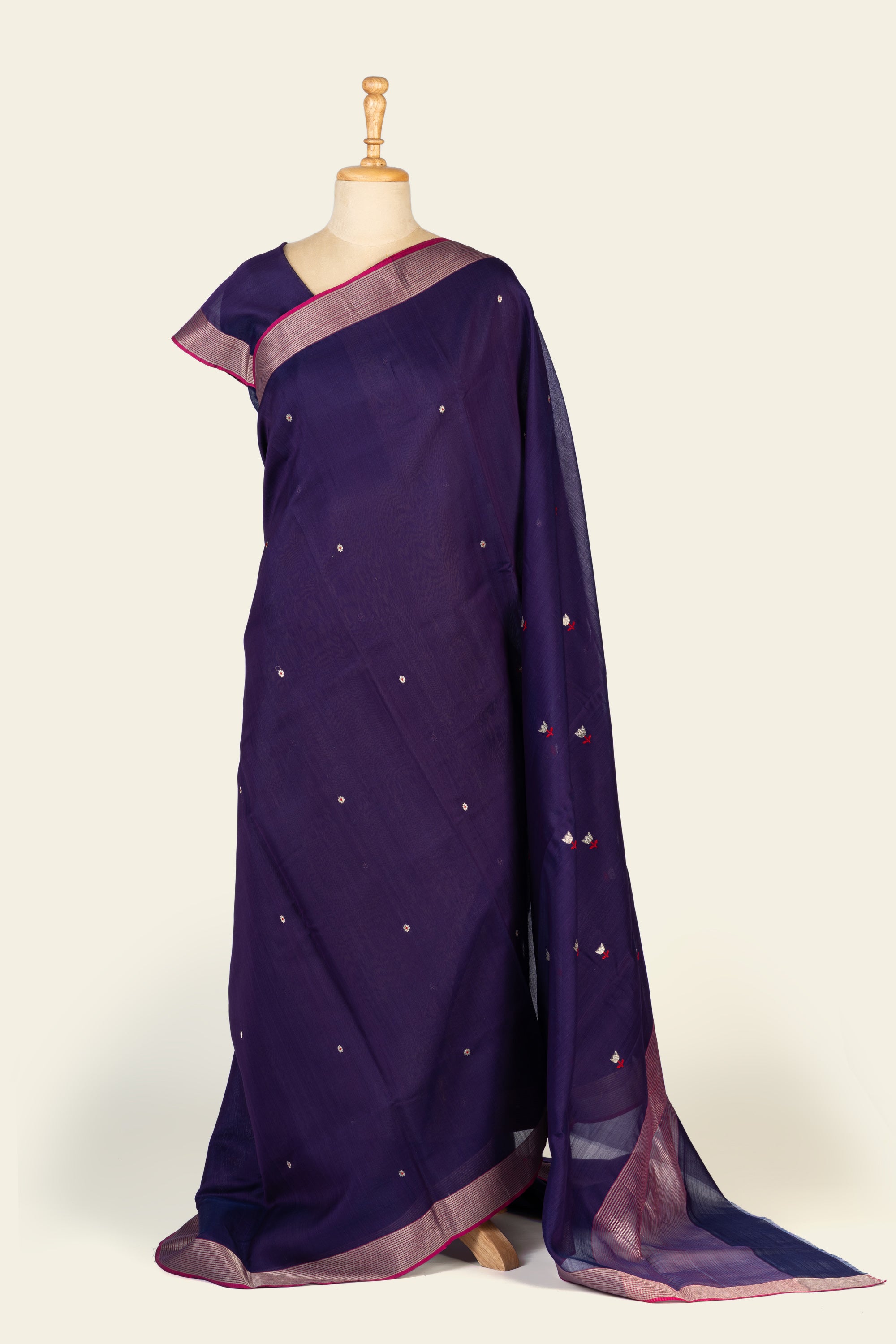 Dark Blue Chanderi Silk Cotton Saree