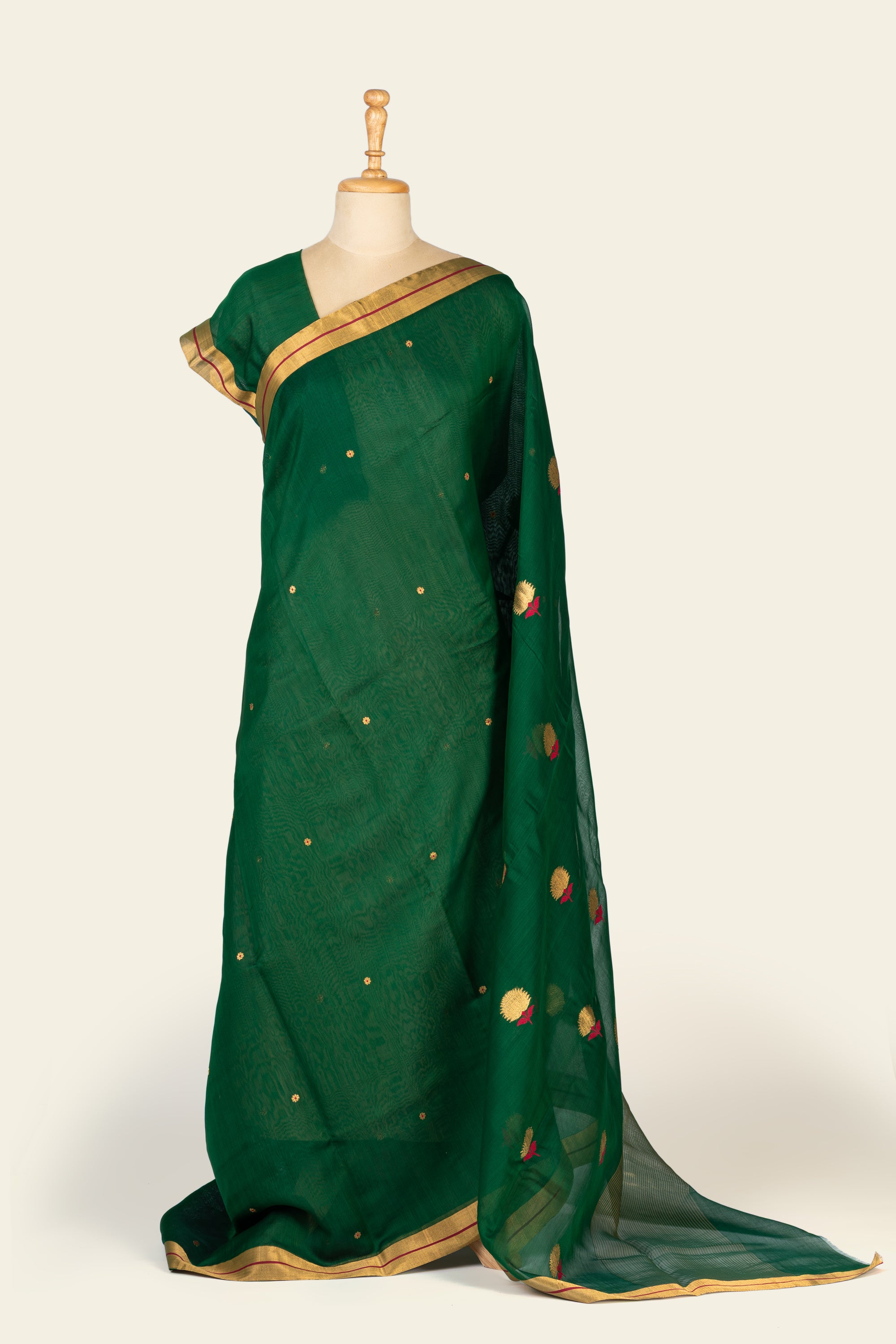 Dark Green  Chanderi Silk Cotton Saree