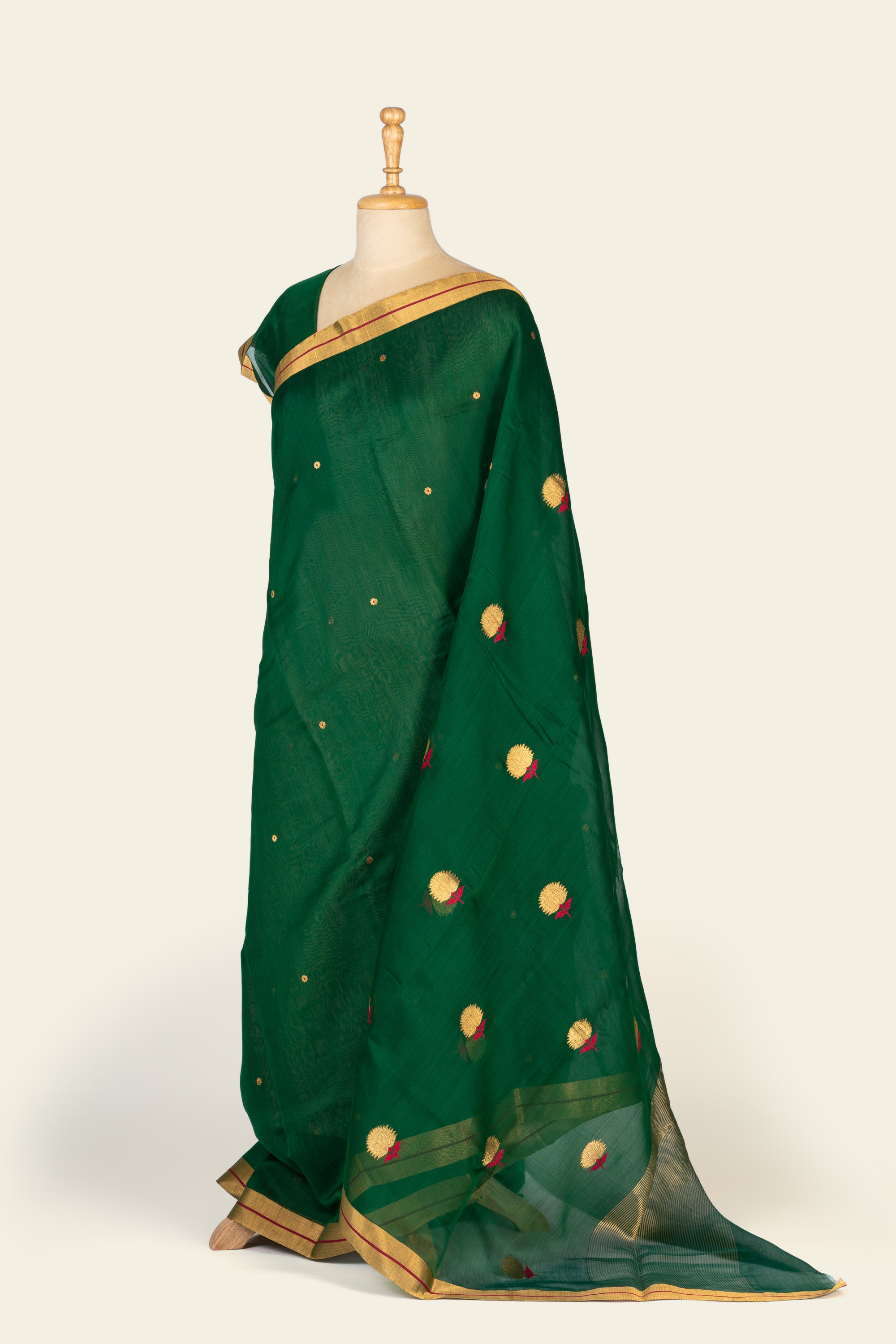 Dark Green  Chanderi Silk Cotton Saree