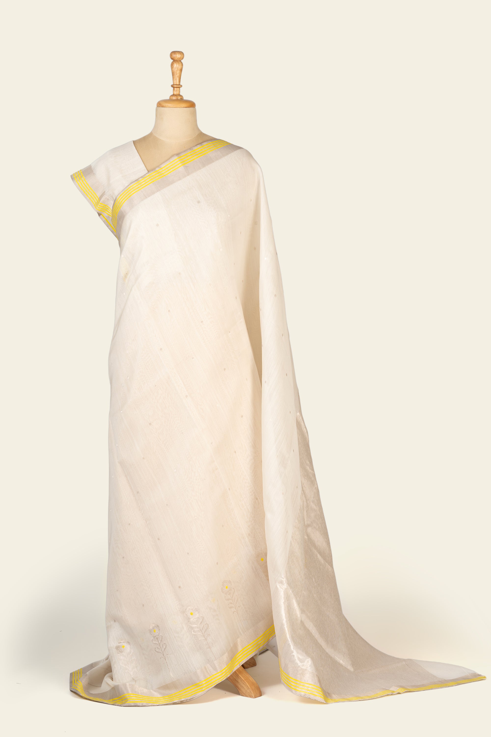 Pearl White Chanderi Silk Cotton Saree