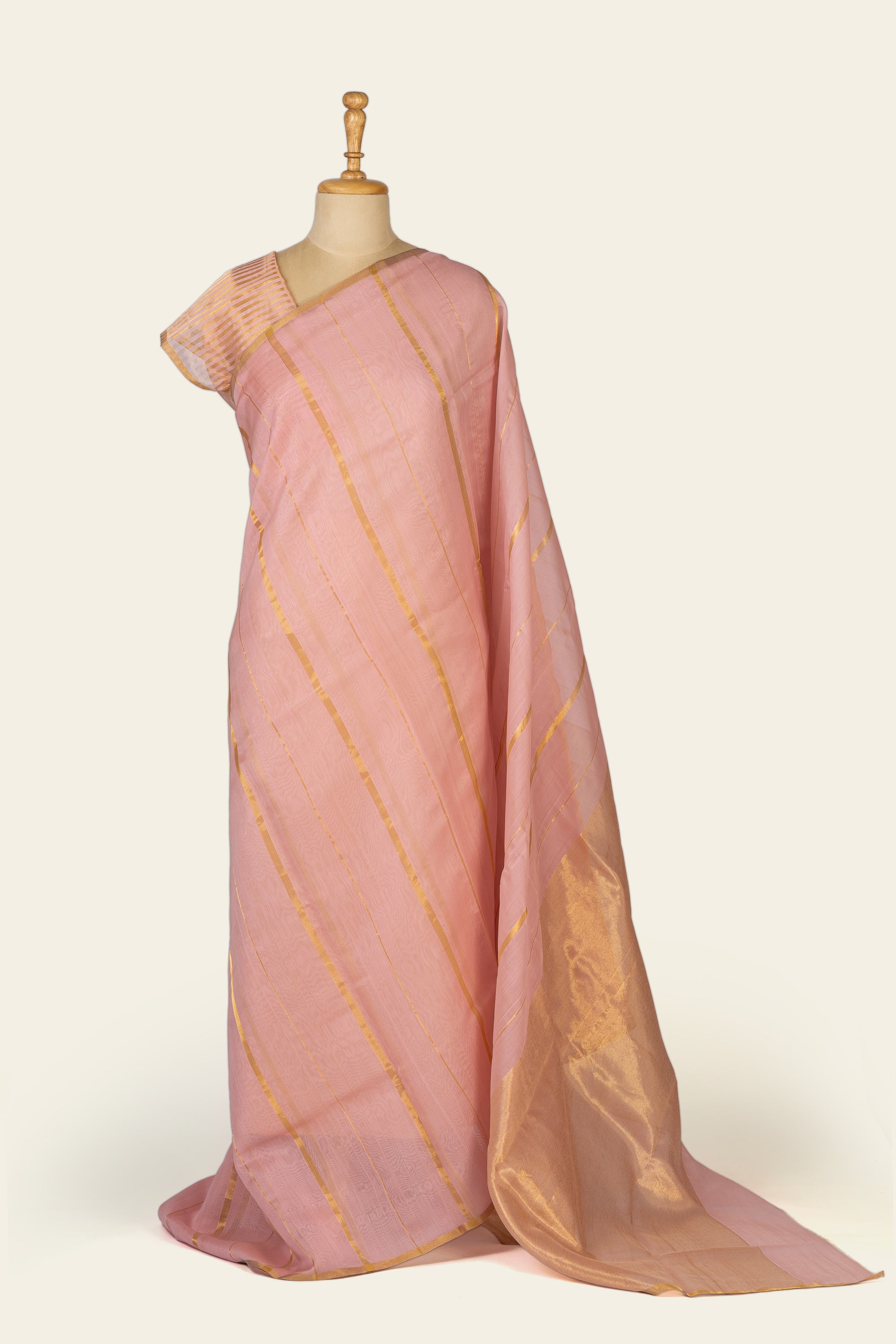Soft Pink Stripe Chanderi Silk Cotton Saree