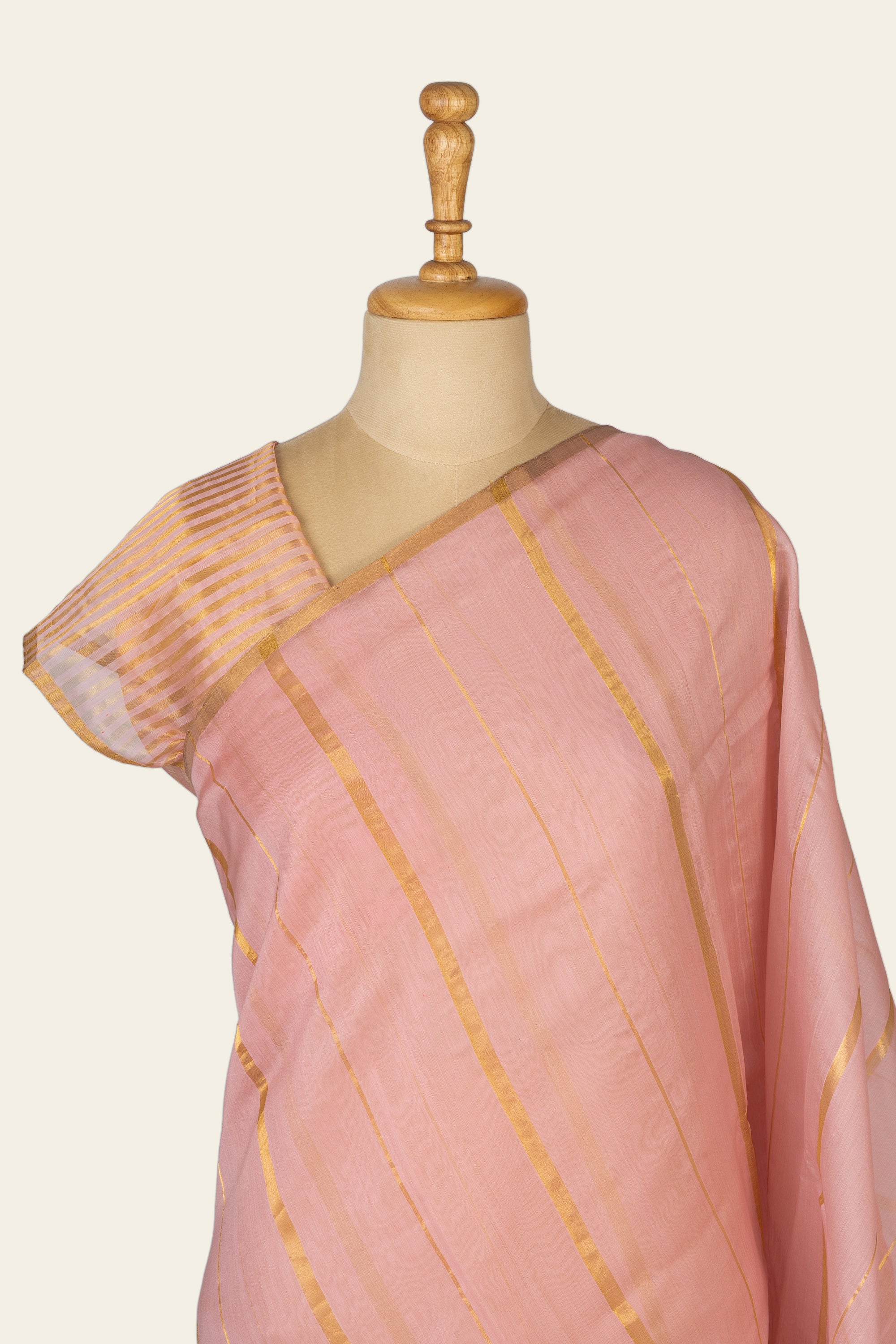 Soft Pink Stripe Chanderi Silk Cotton Saree