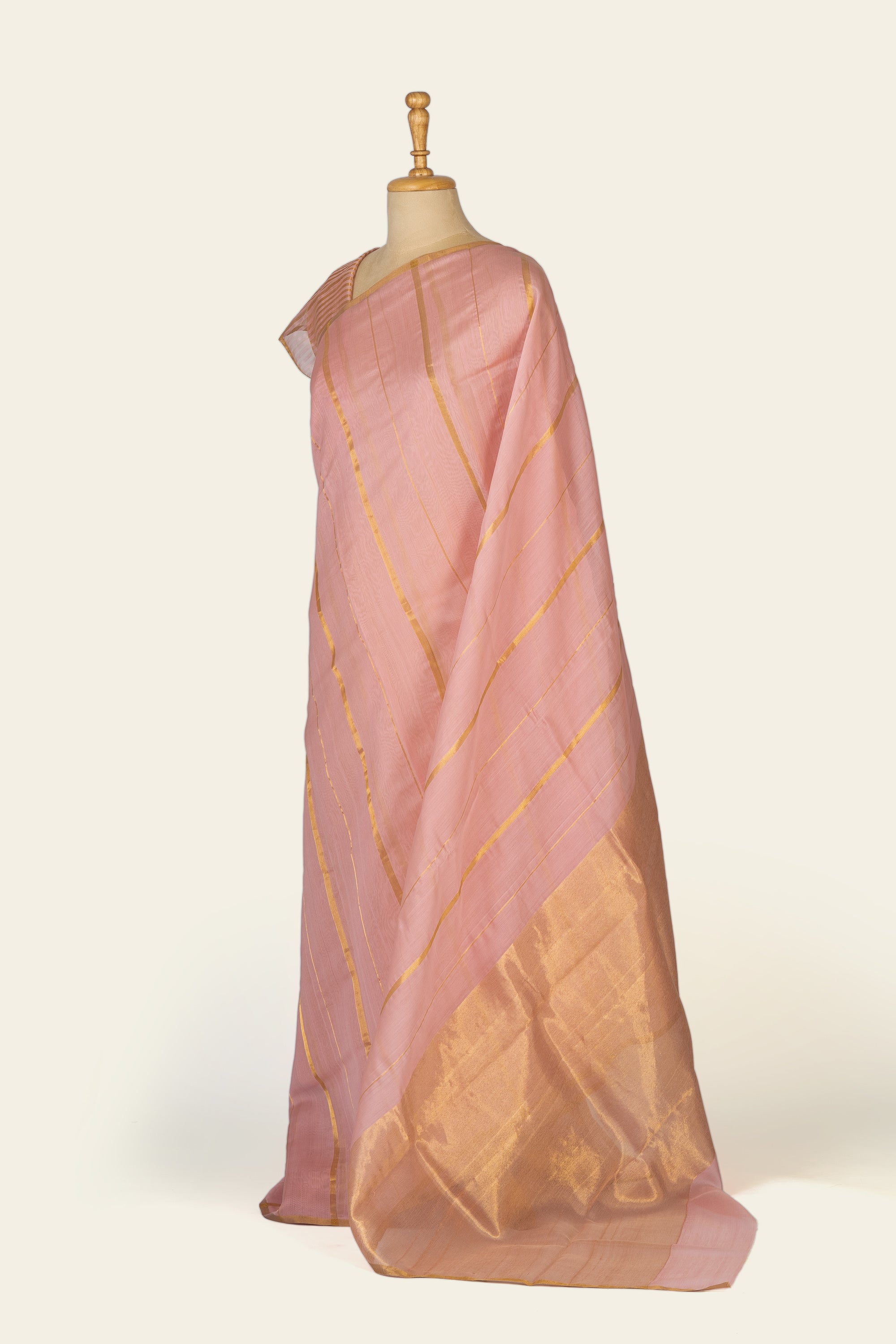 Soft Pink Stripe Chanderi Silk Cotton Saree