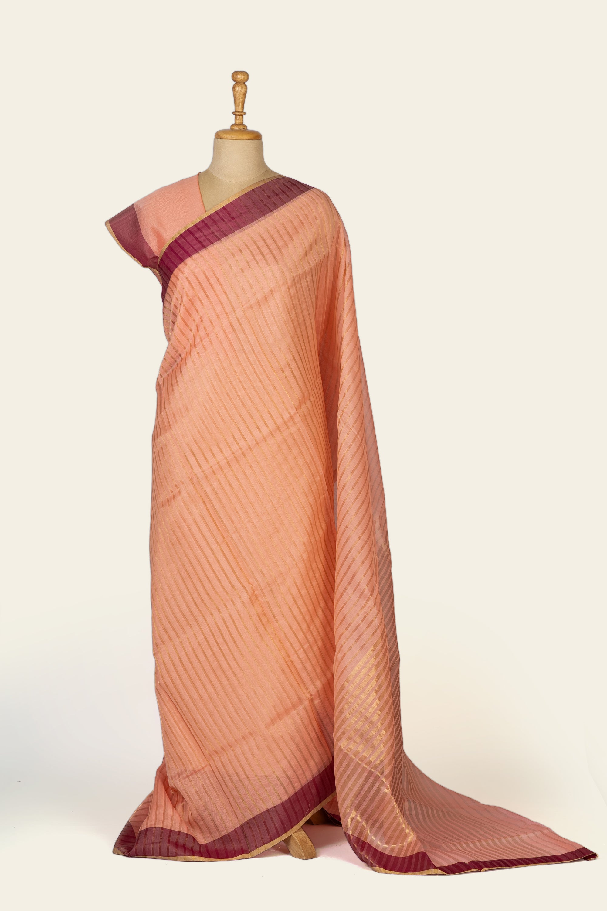Peach Stripe Chanderi Silk Cotton Saree