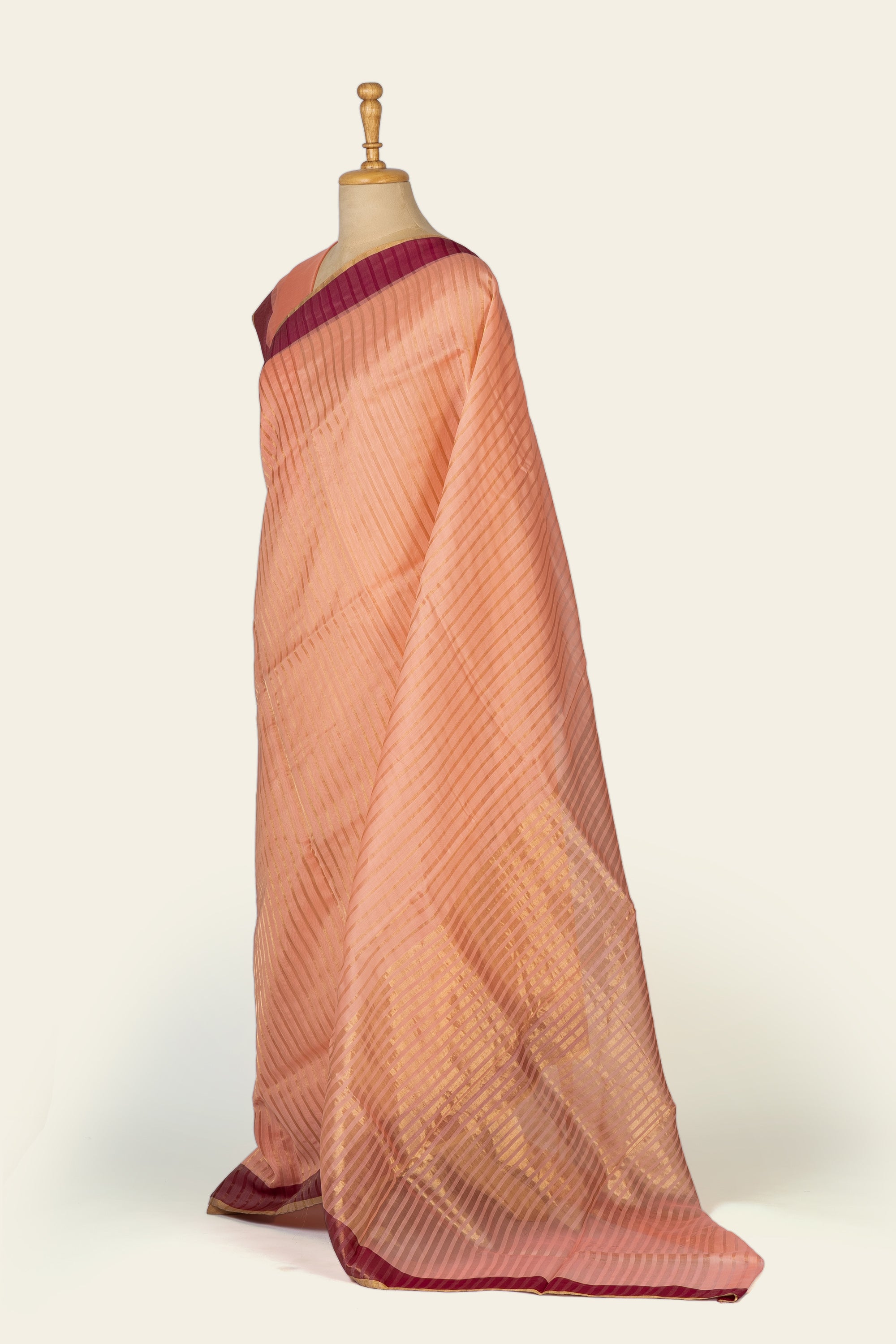 Peach Stripe Chanderi Silk Cotton Saree