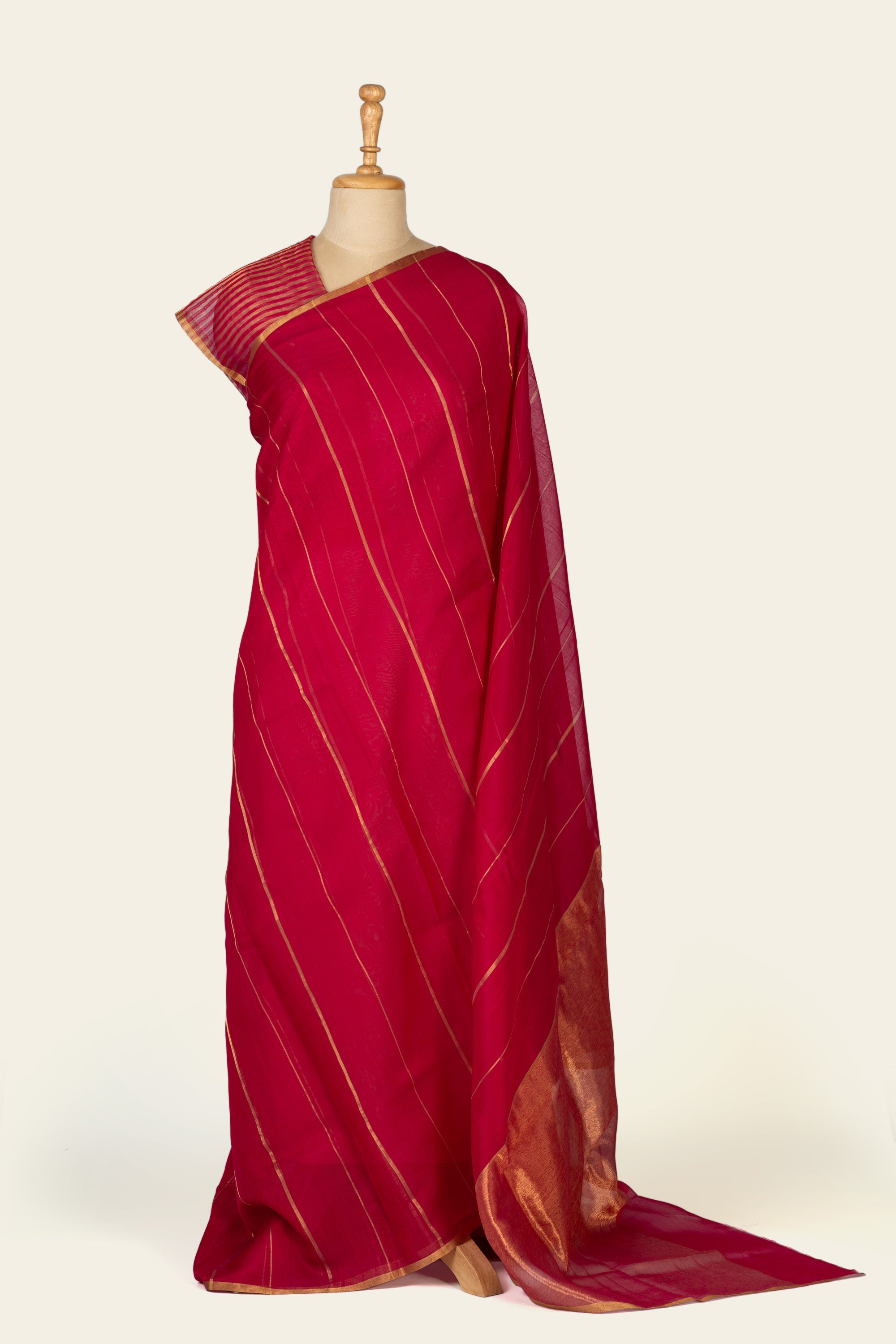Fuchsia Pink Stripe Chanderi Silk Cotton Saree