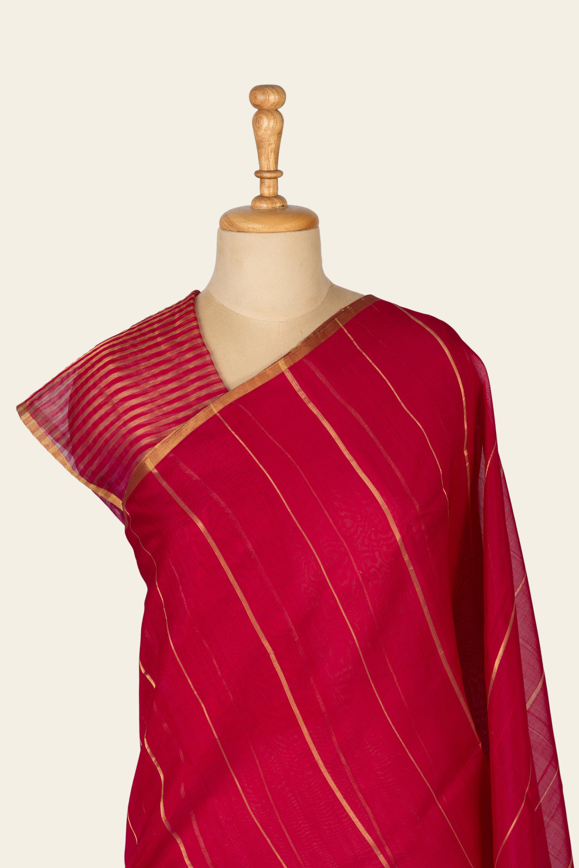 Fuchsia Pink Stripe Chanderi Silk Cotton Saree