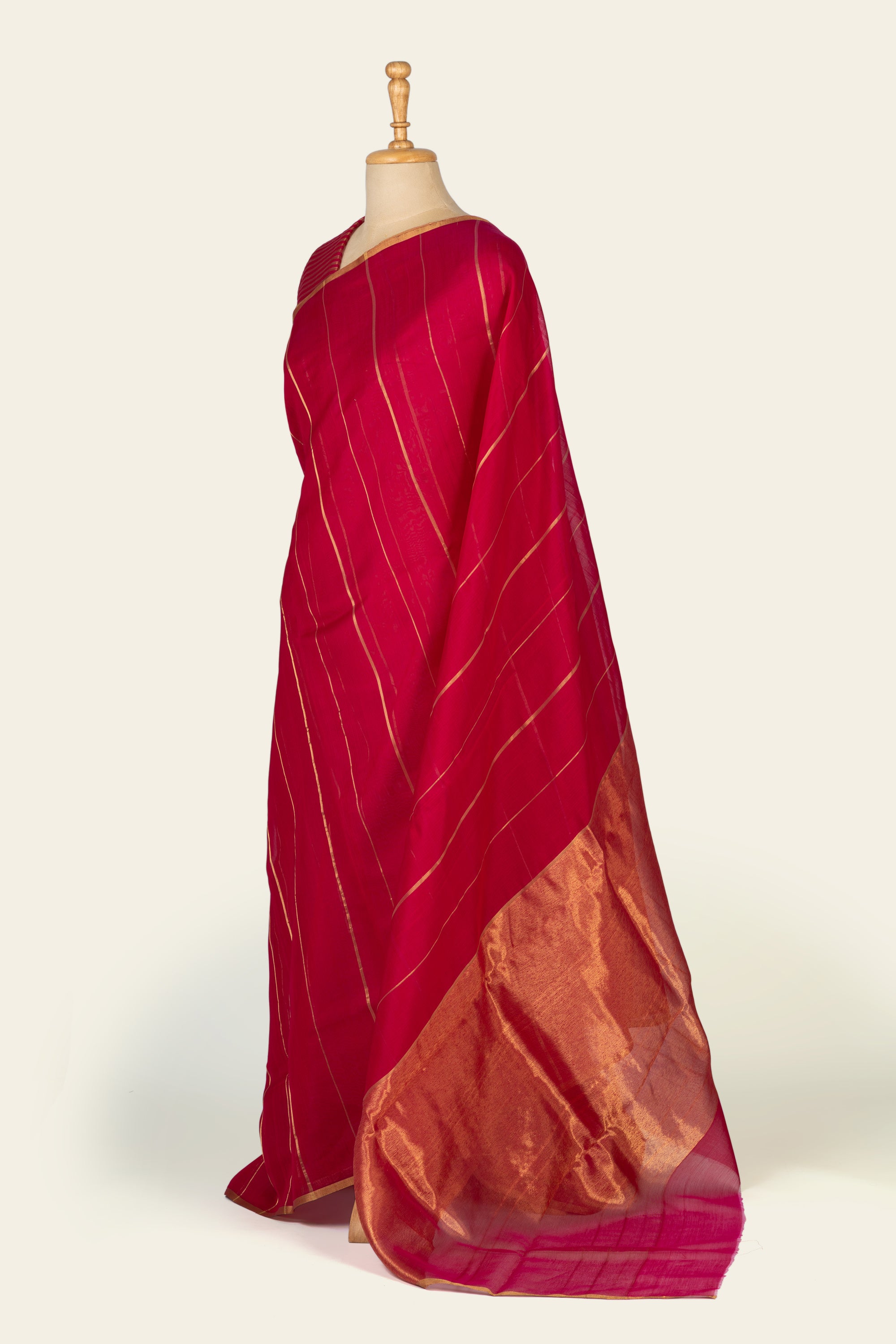 Fuchsia Pink Stripe Chanderi Silk Cotton Saree