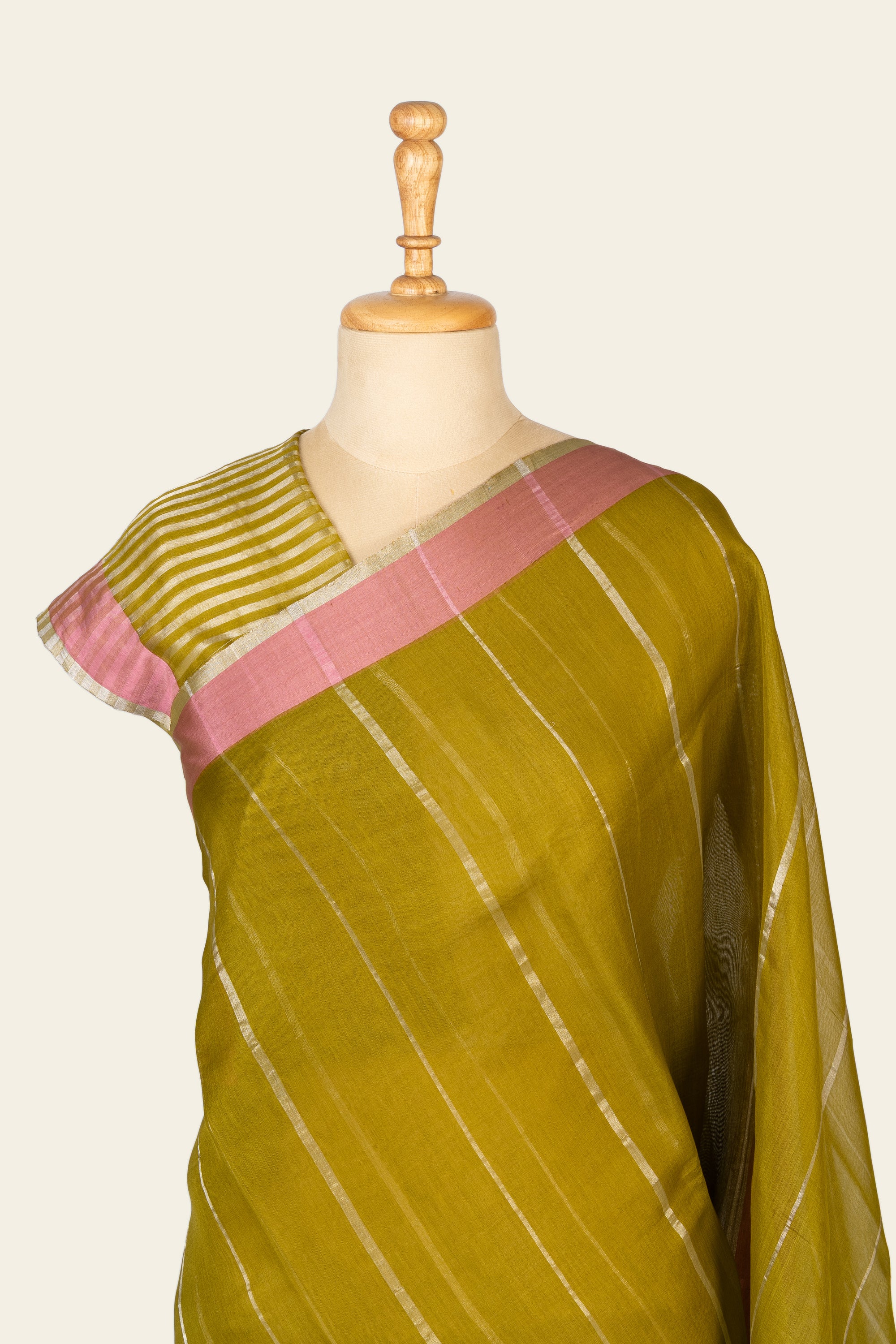 Whisper Green Stripe Chanderi Silk Cotton Saree