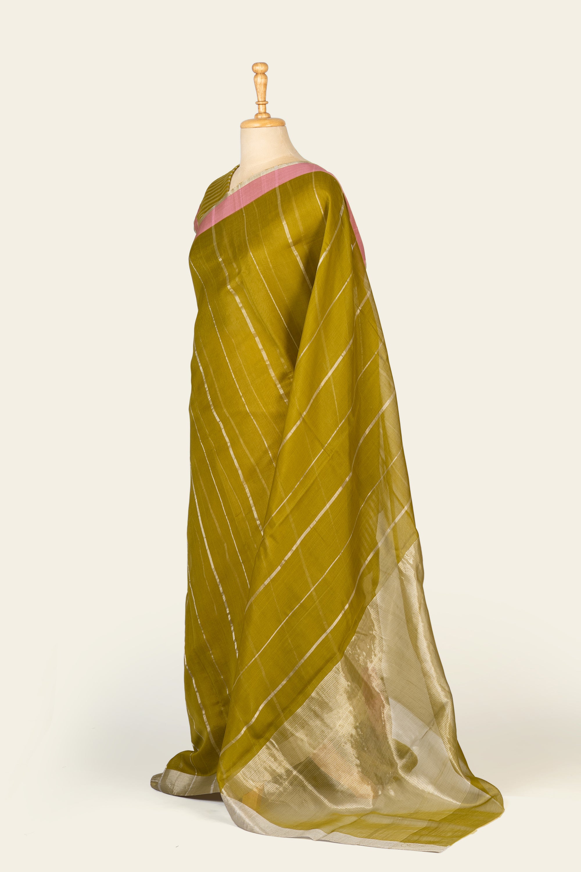Whisper Green Stripe Chanderi Silk Cotton Saree