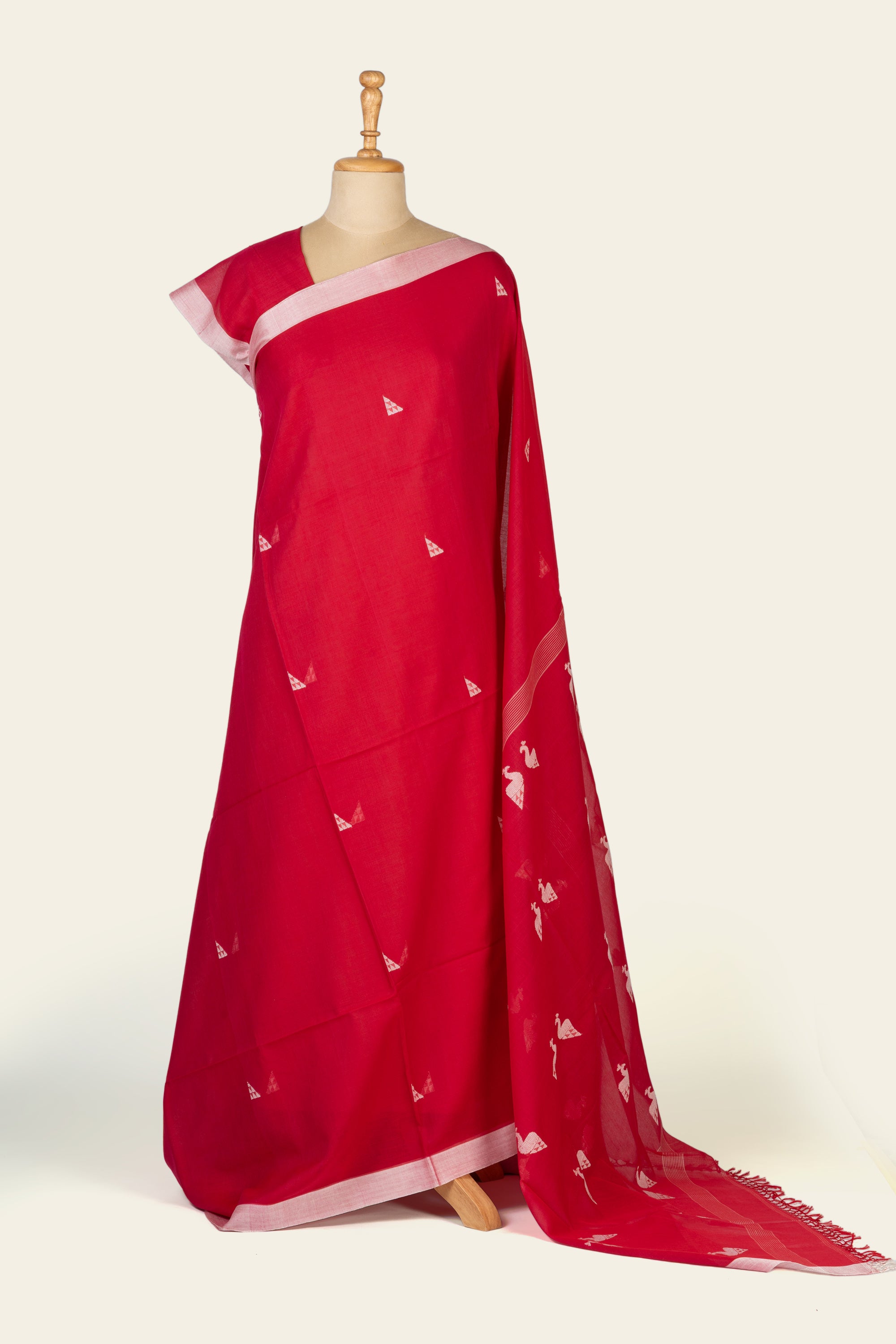 Reddish Pink Handwoven  Bengal Cotton Jamdani Saree