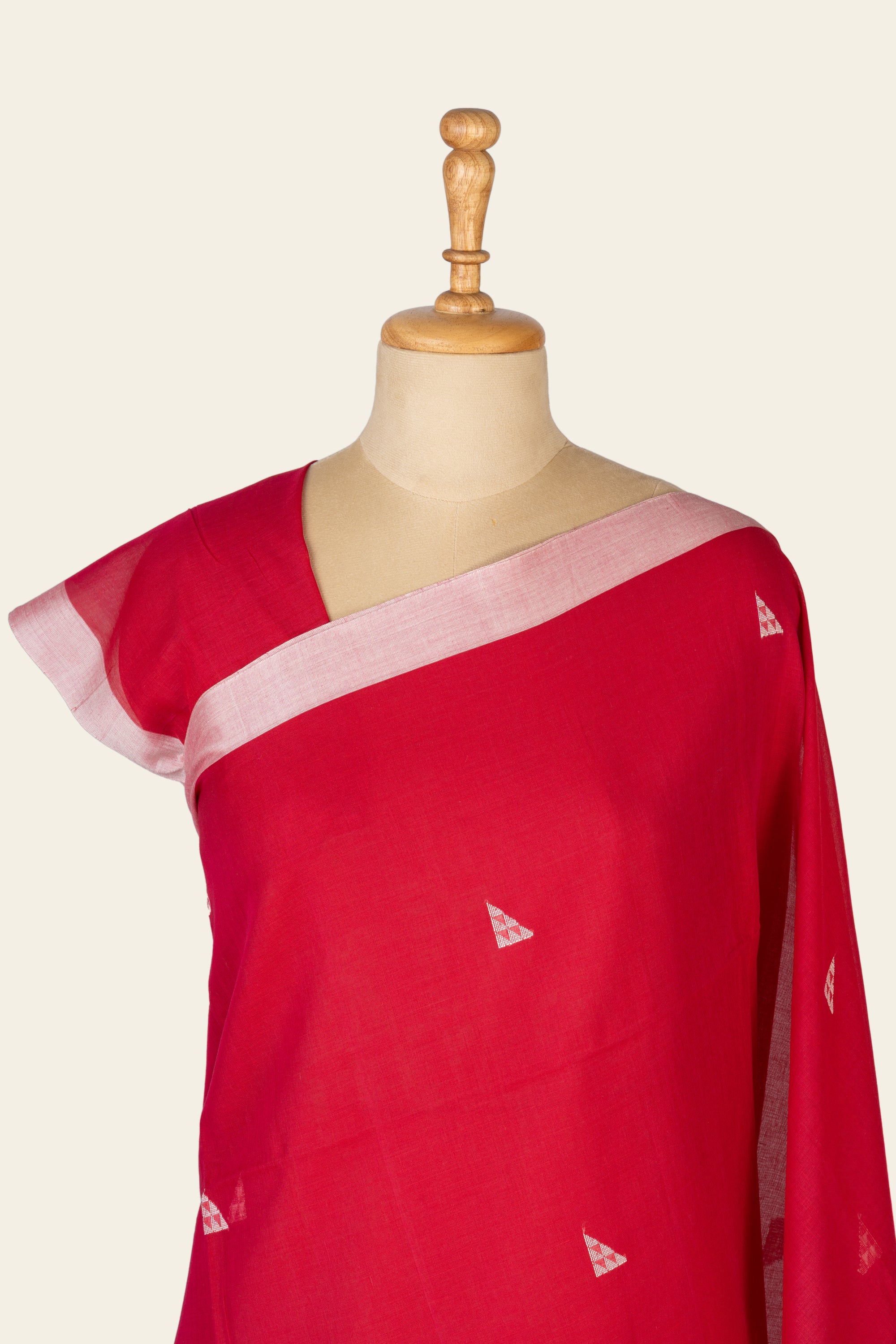 Reddish Pink Handwoven  Bengal Cotton Jamdani Saree