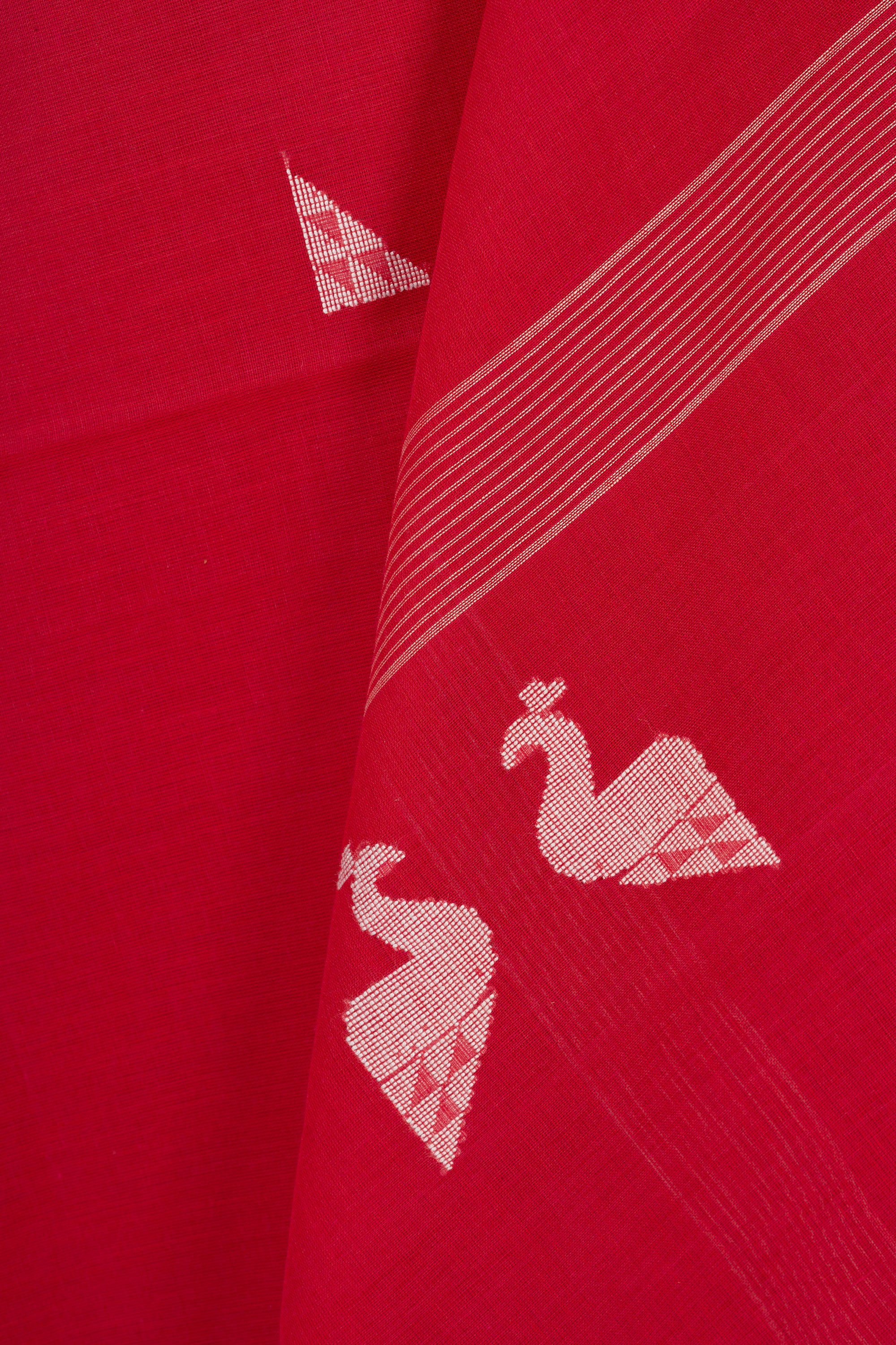 Reddish Pink Handwoven  Bengal Cotton Jamdani Saree