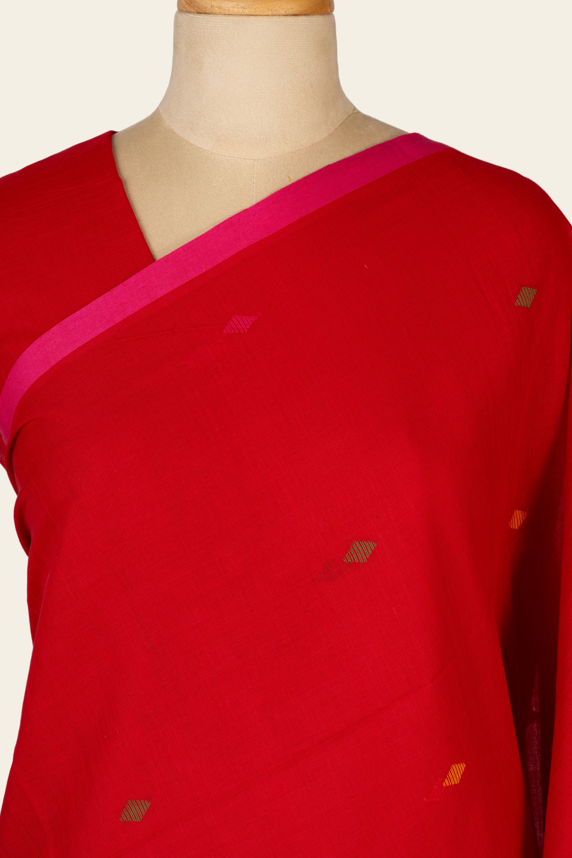 Crimson Red Bengal Jamdani Cotton Saree