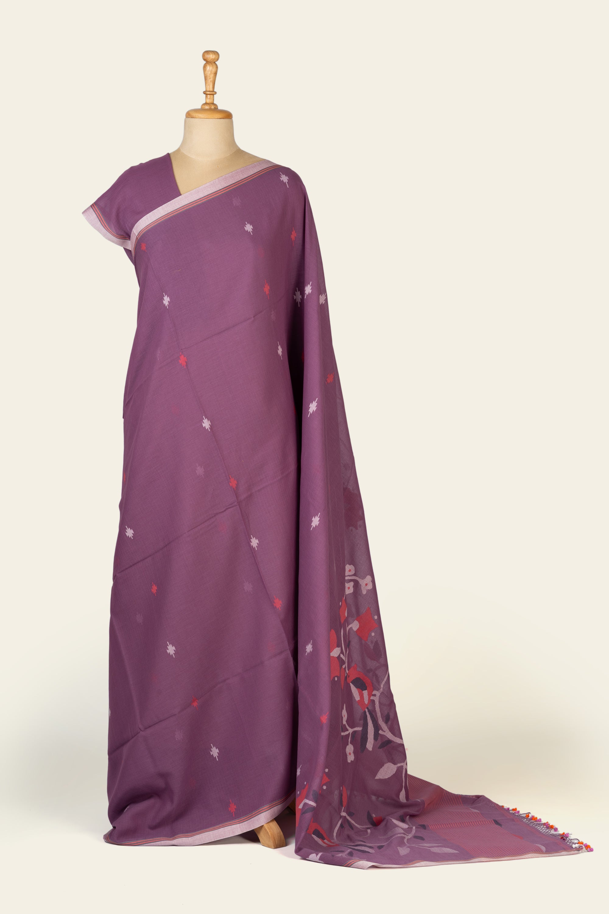 Dusty Purple Bengal Jamdani Cotton Saree
