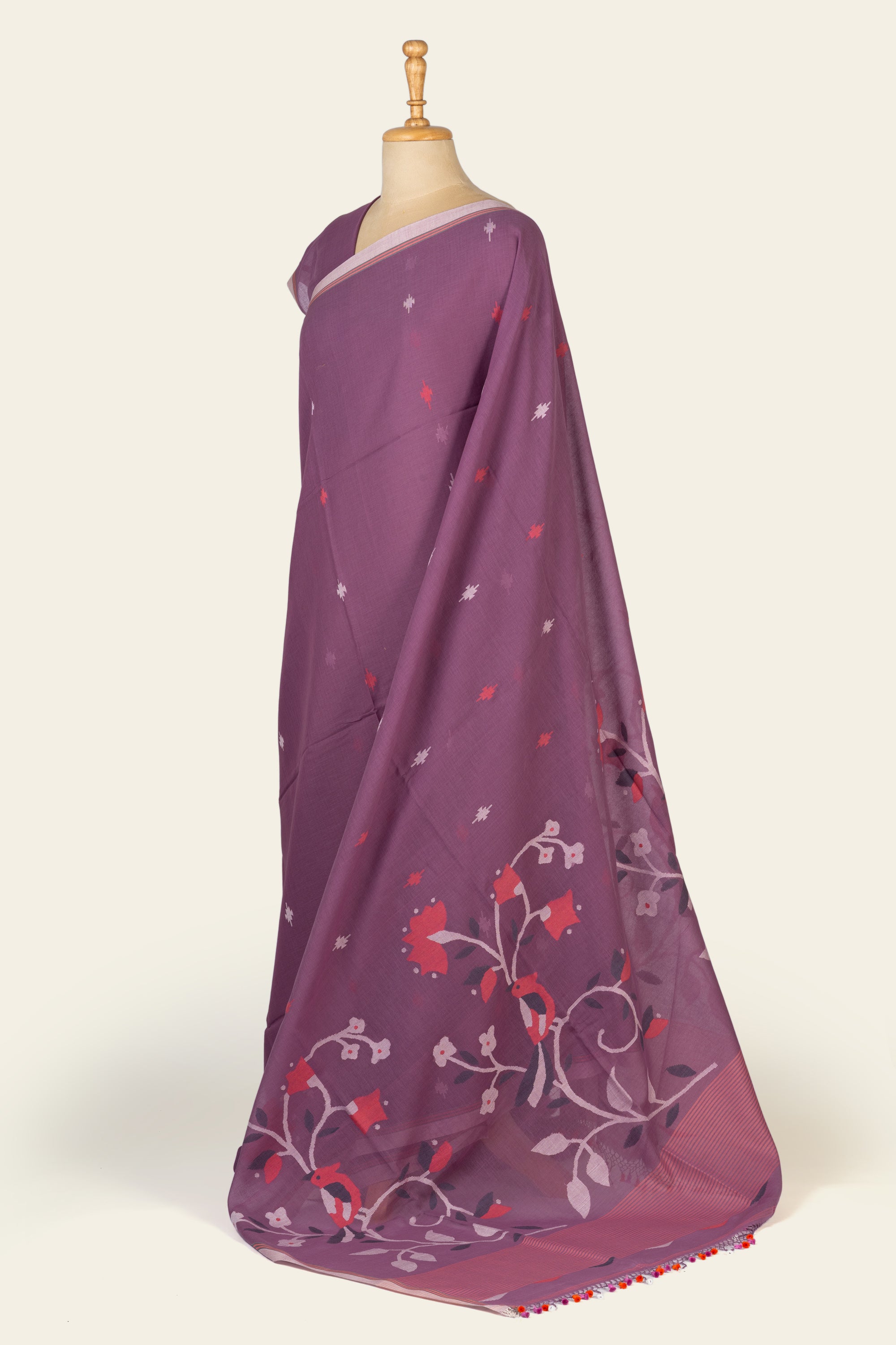Dusty Purple Bengal Jamdani Cotton Saree