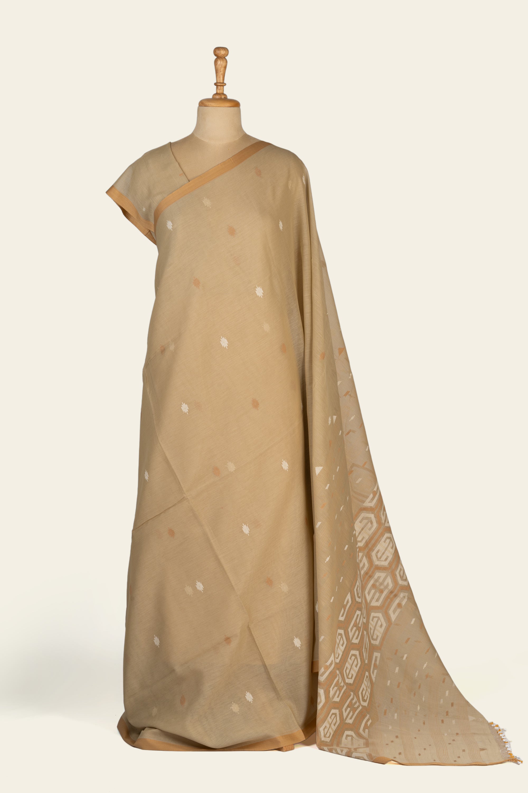 Sand Beige Bengal Jamdani Cotton Saree