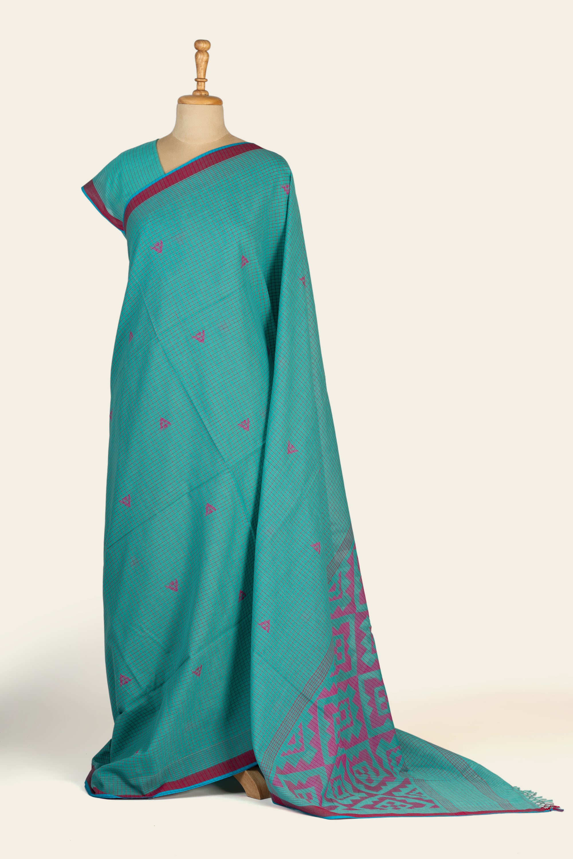 Teal Green Handwoven  Bengal Cotton Jamdani Saree