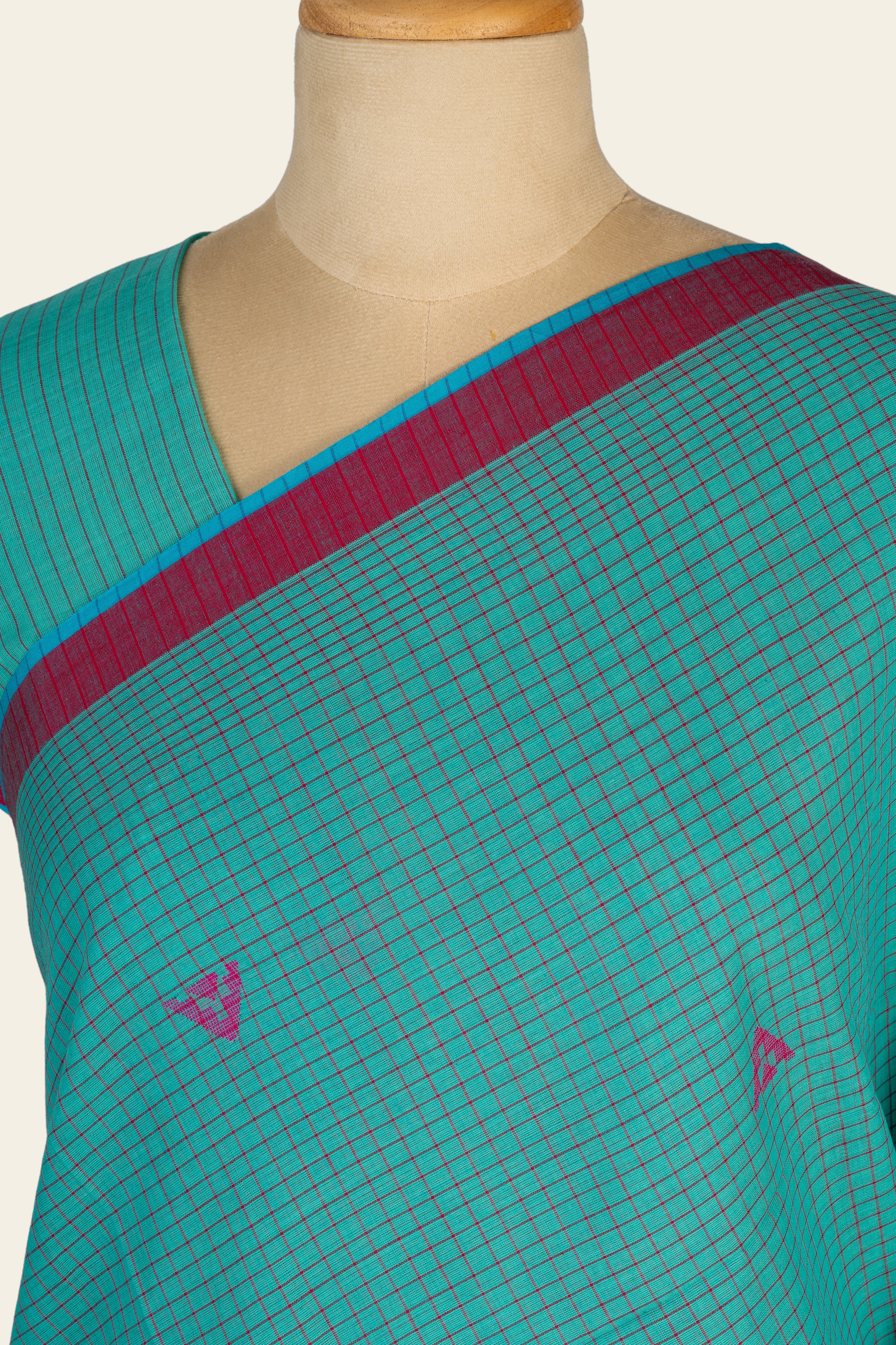 Teal Green Handwoven  Bengal Cotton Jamdani Saree