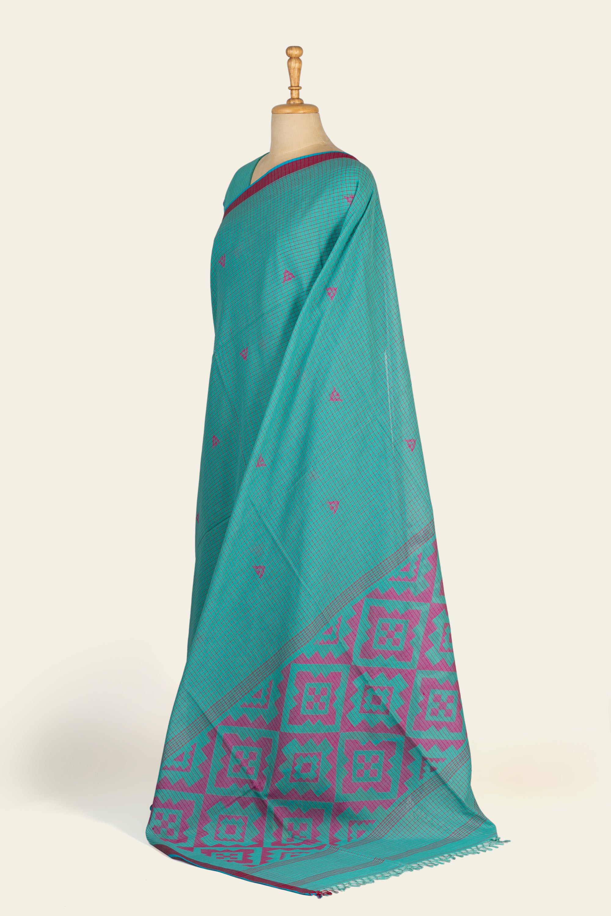 Teal Green Handwoven  Bengal Cotton Jamdani Saree