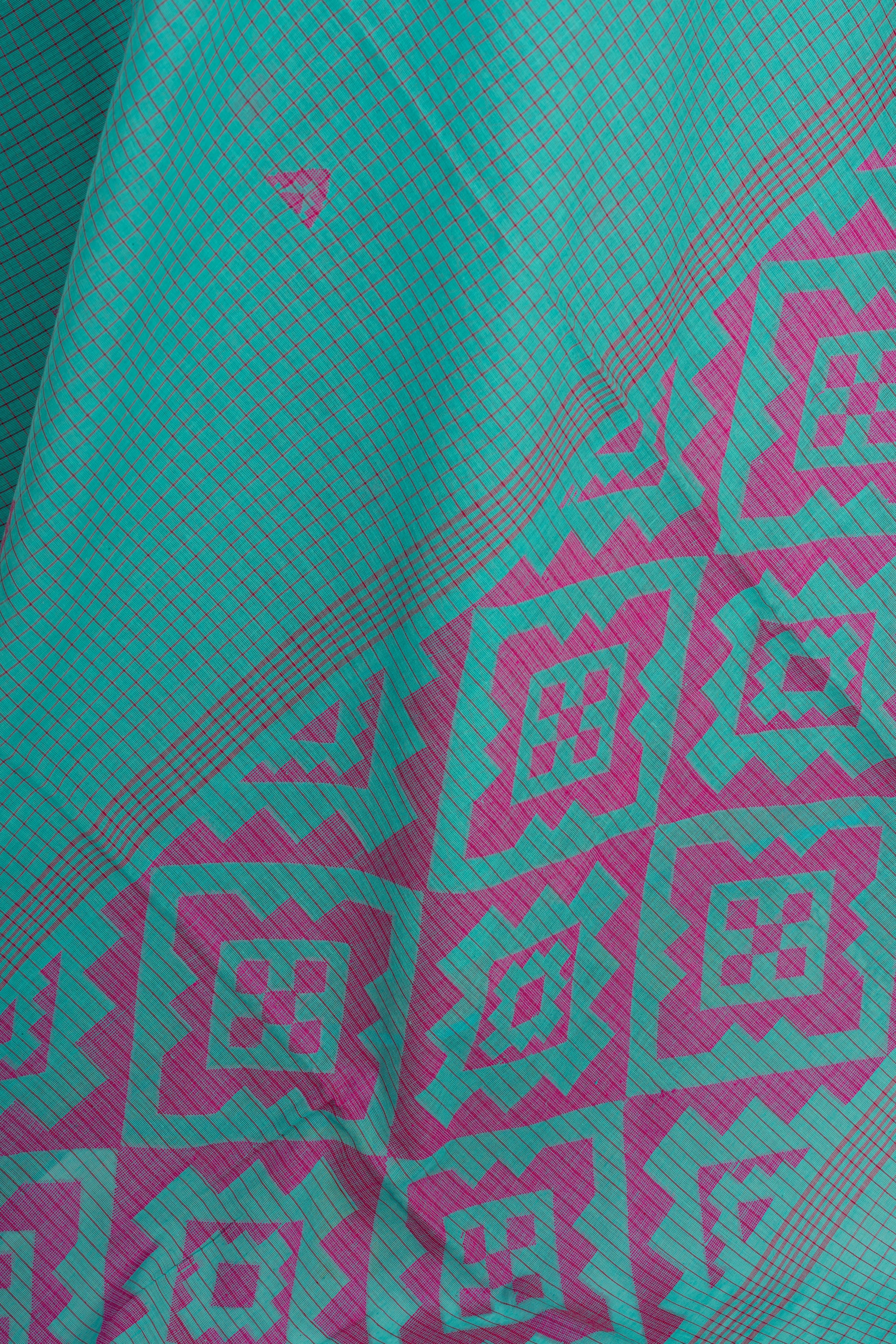Teal Green Handwoven  Bengal Cotton Jamdani Saree
