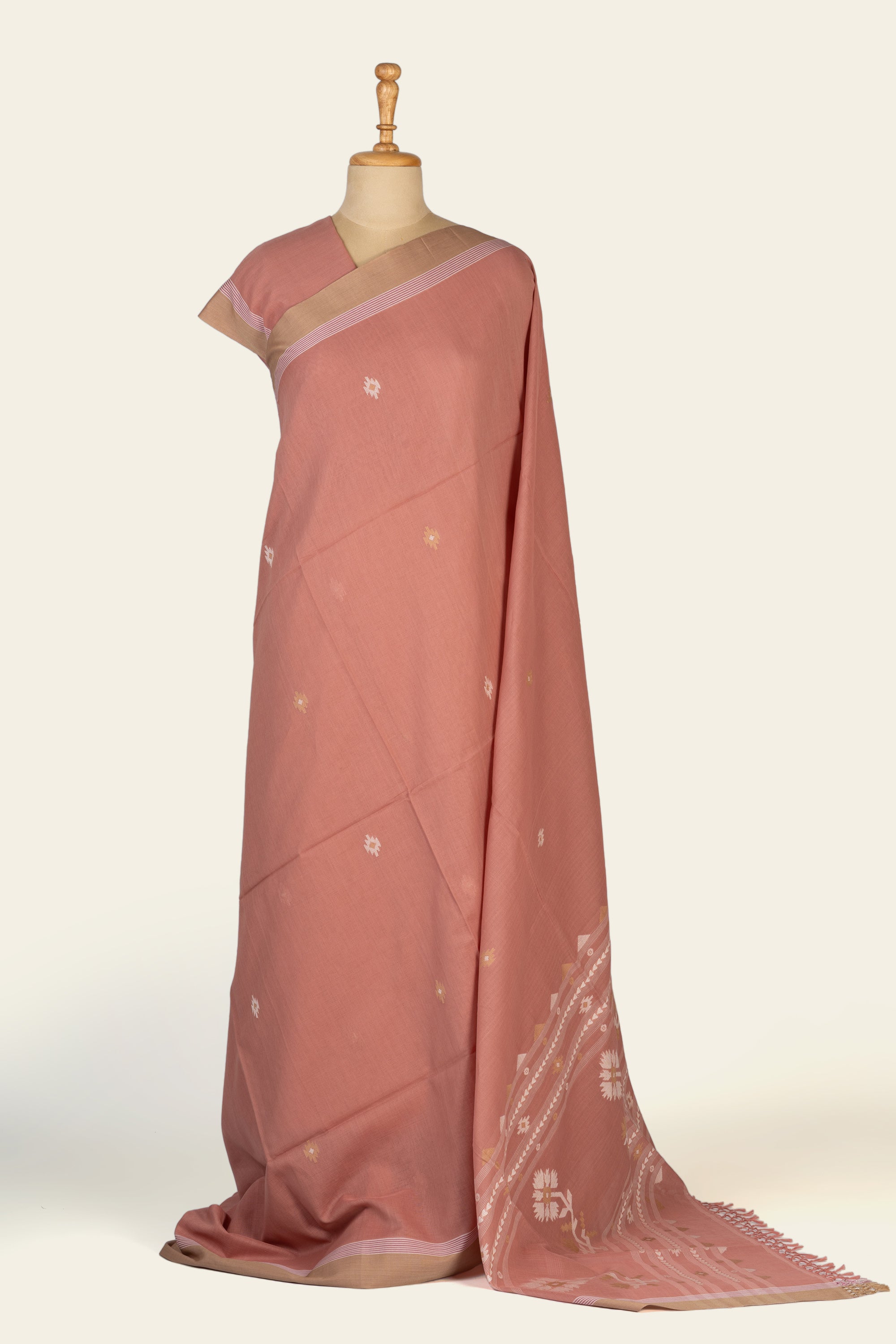 Rose Pink Handwoven  Bengal Cotton Saree