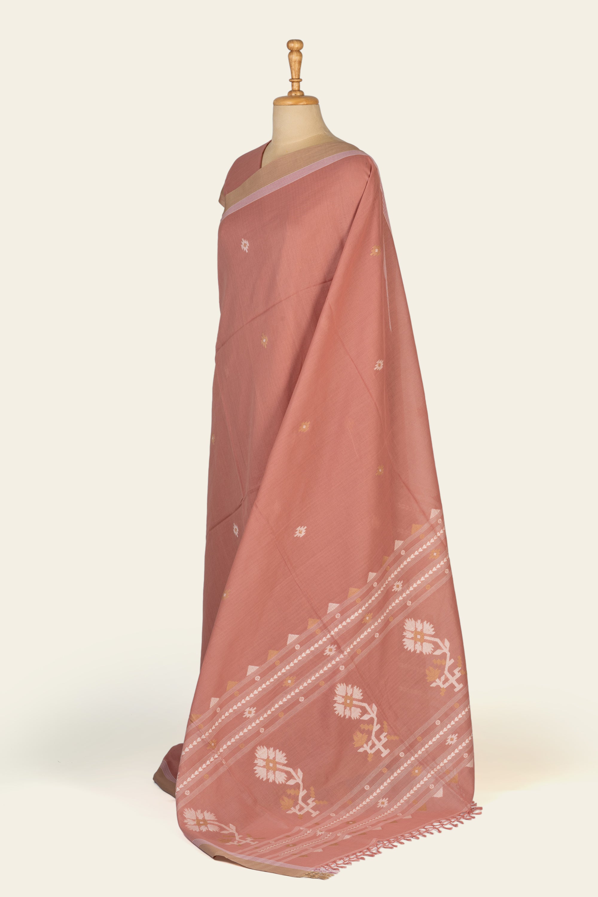 Rose Pink Handwoven  Bengal Cotton Saree