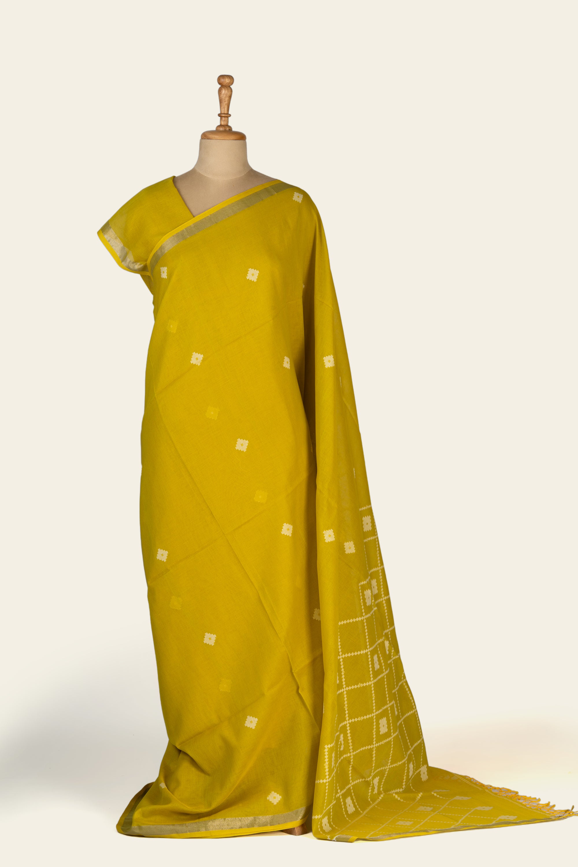 Olive Yellow Handwoven  Bengal Cotton Saree