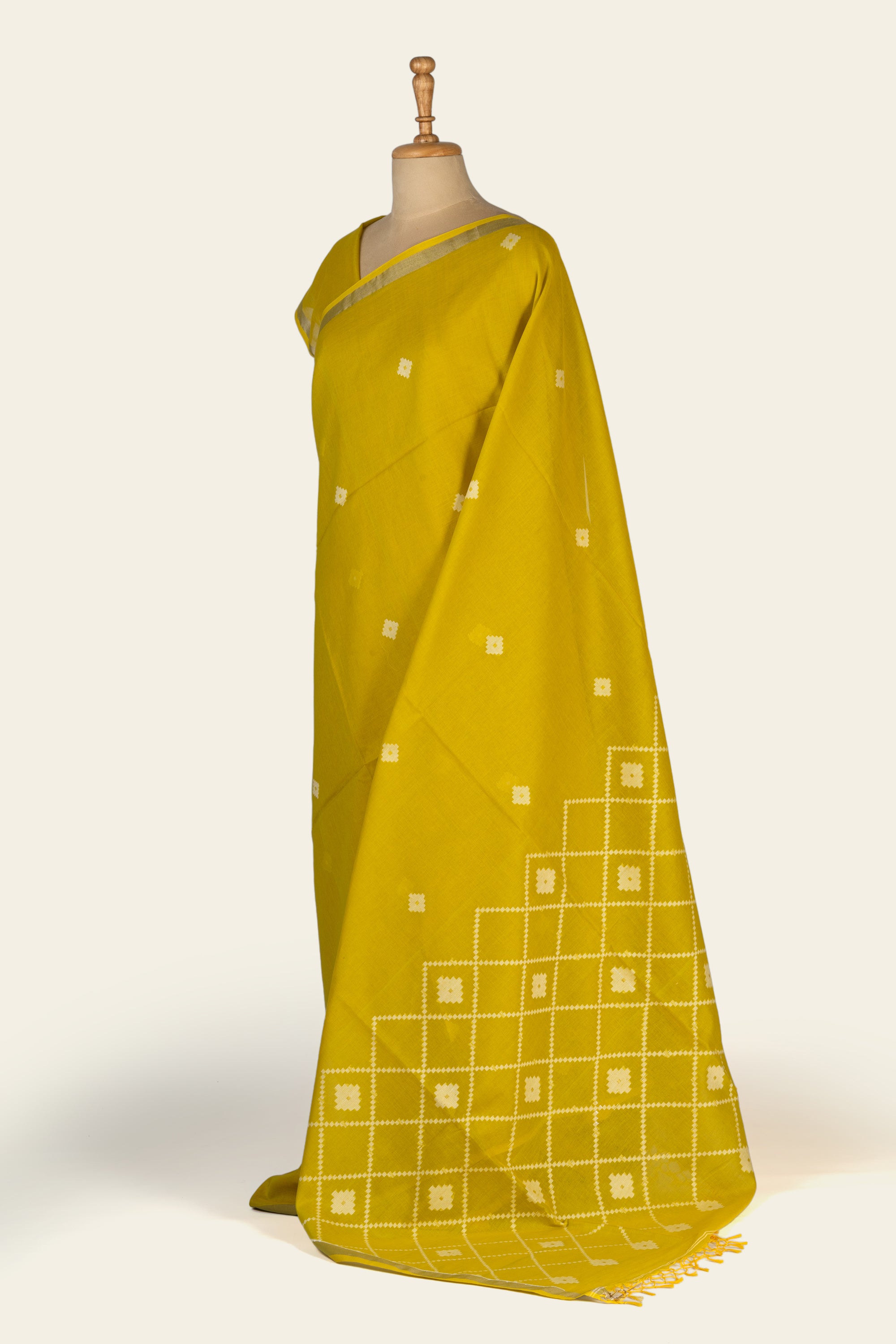 Olive Yellow Handwoven  Bengal Cotton Saree