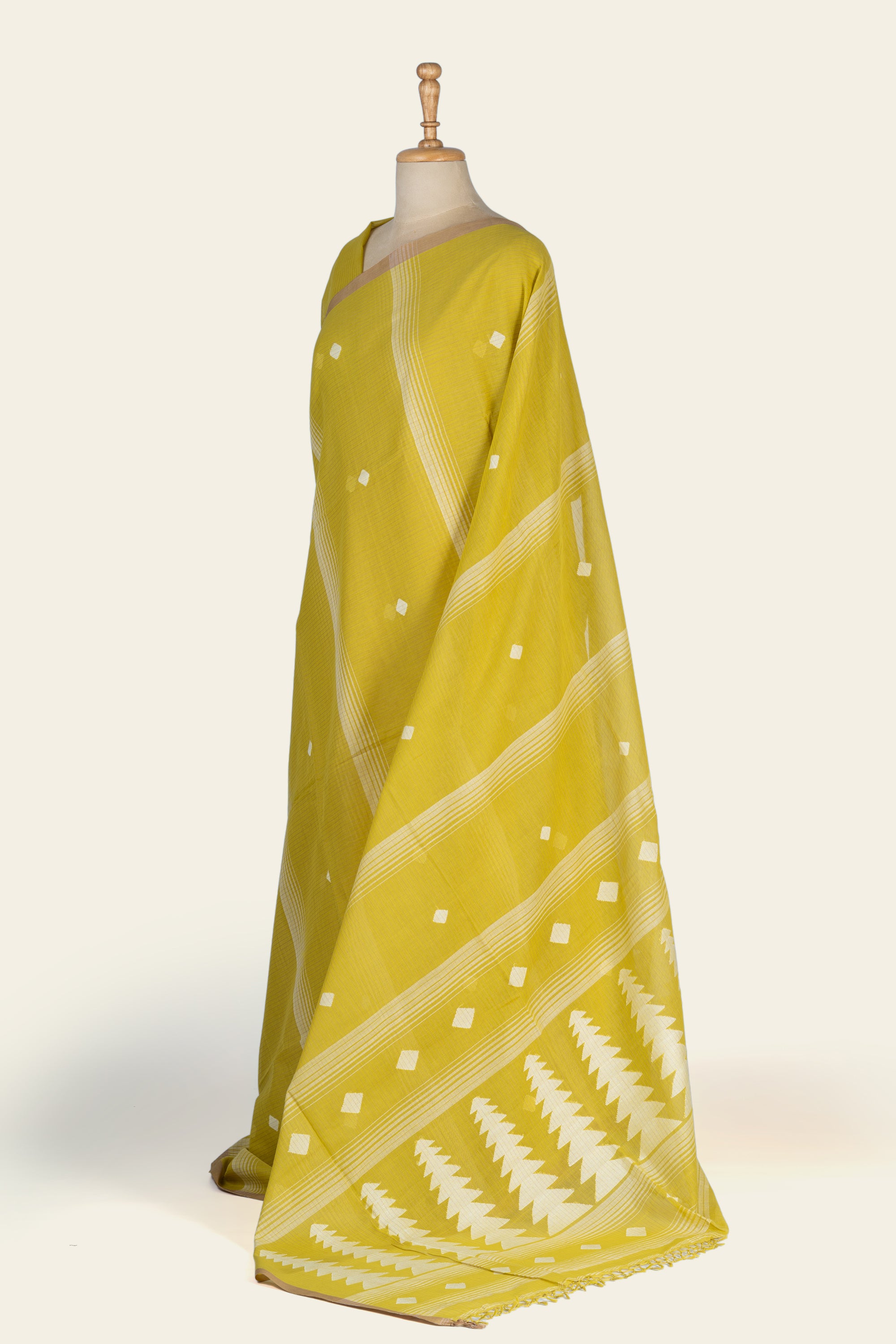 Mustard Yellow Handwoven  Bengal Cotton Saree