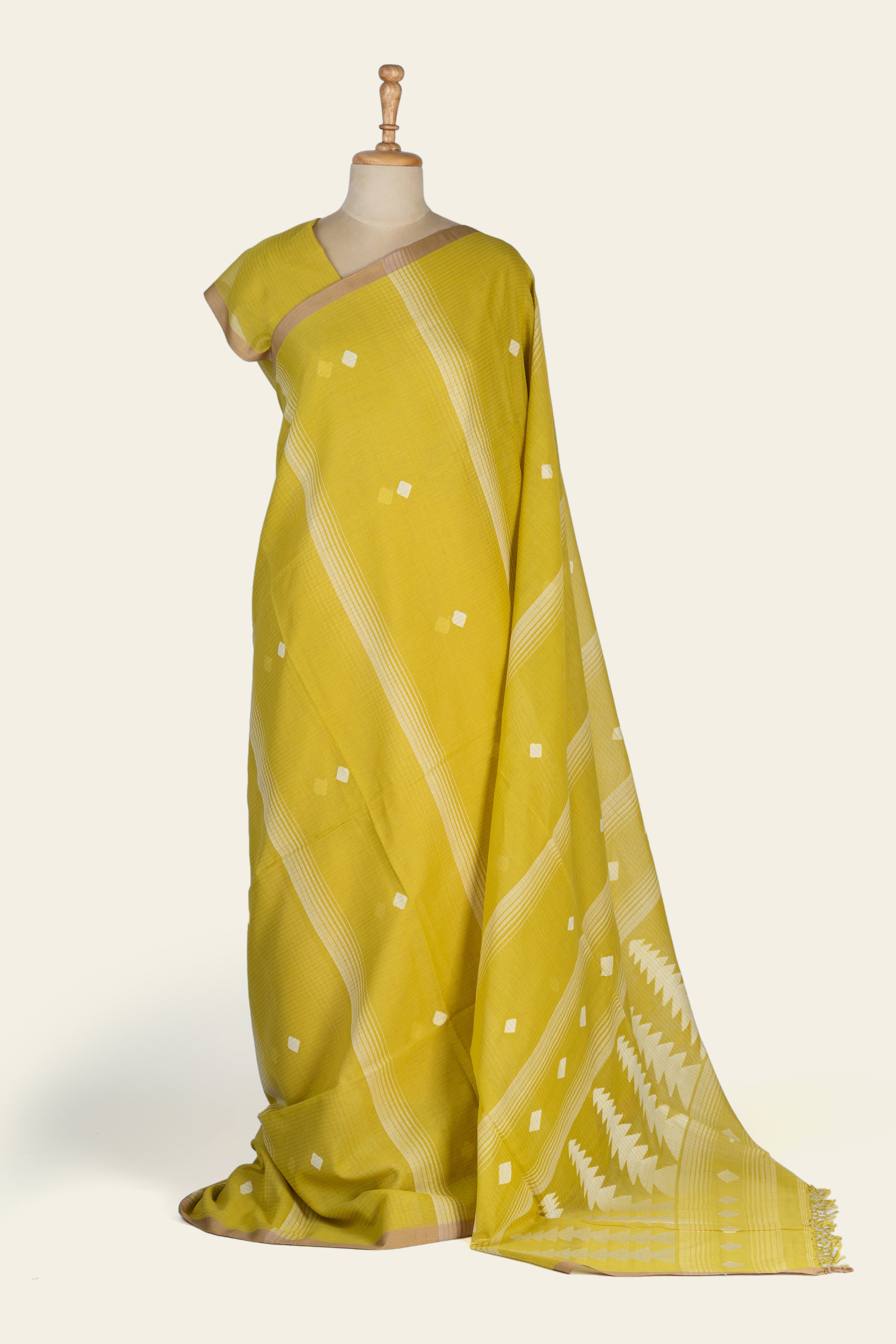 Mustard Yellow Handwoven  Bengal Cotton Saree