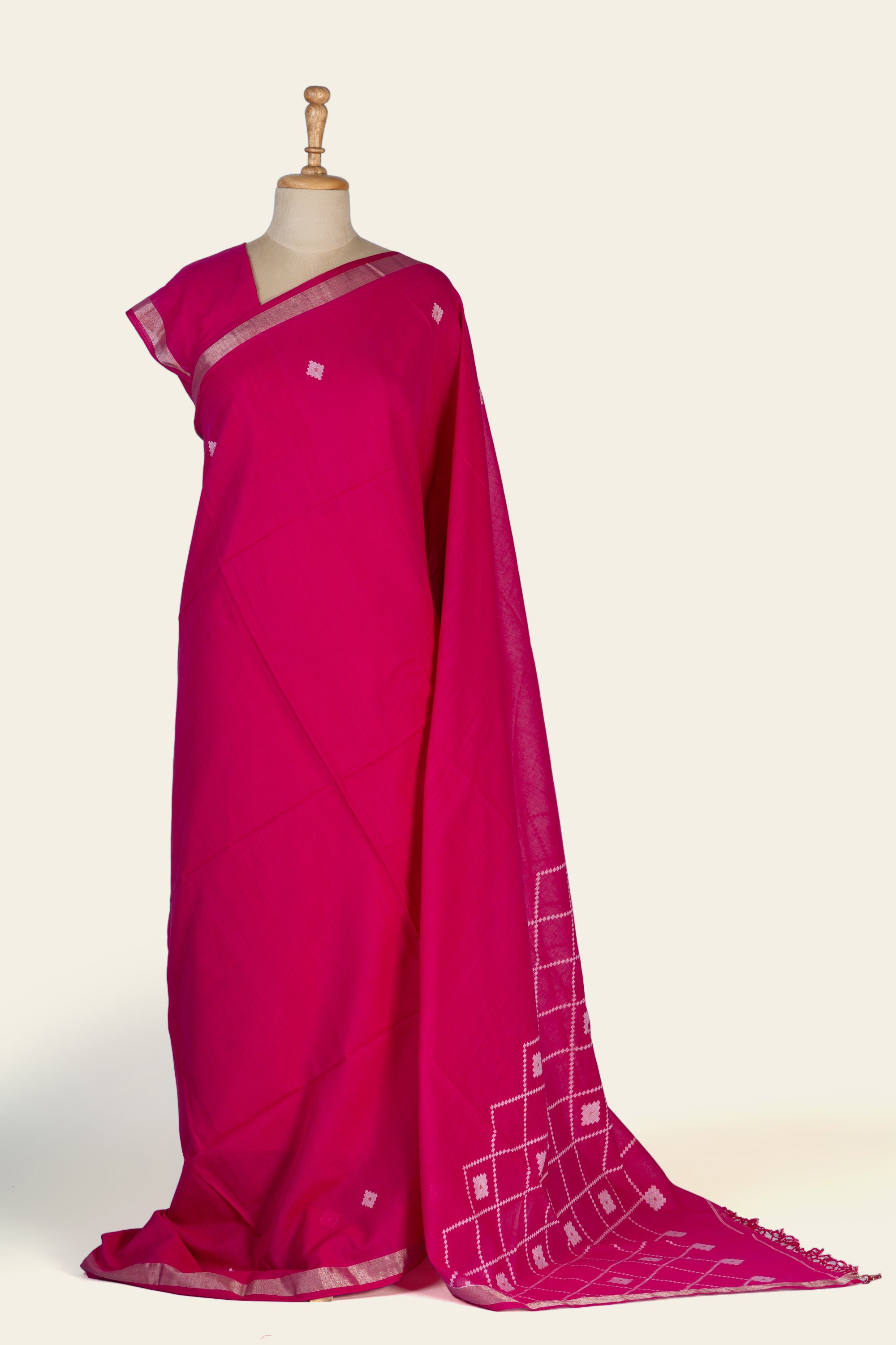 Fuchsia Pink Handwoven  Bengal Cotton Saree