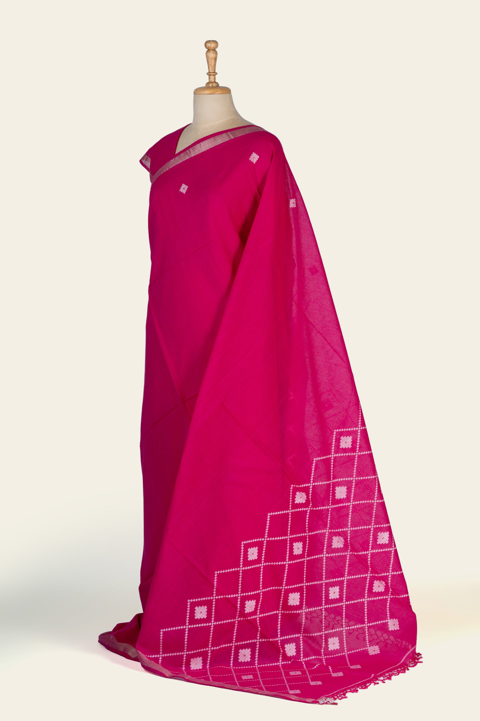 Fuchsia Pink Handwoven  Bengal Cotton Saree