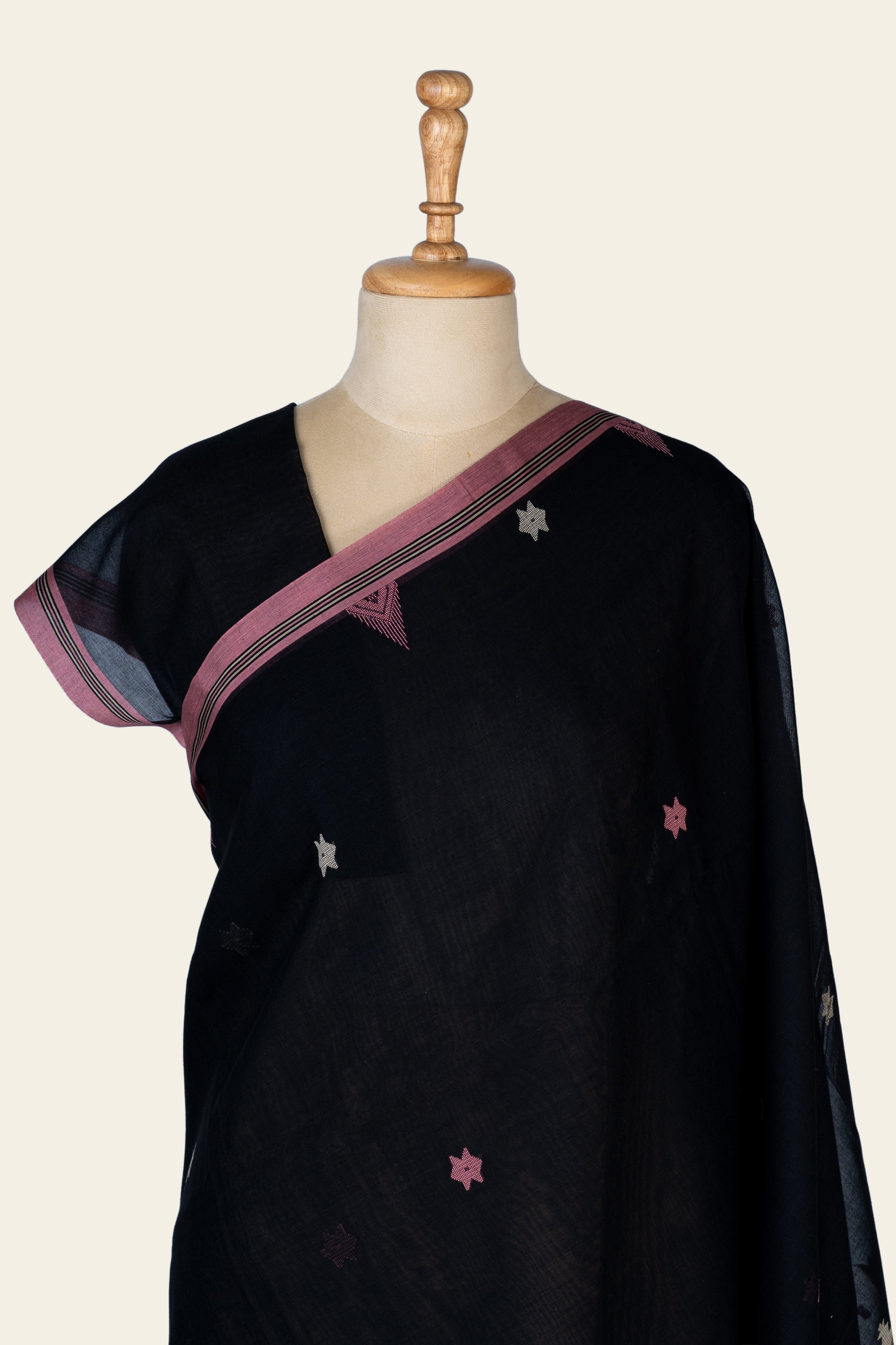 Onyx Black Handwoven Bengal Cotton Jamdani Saree