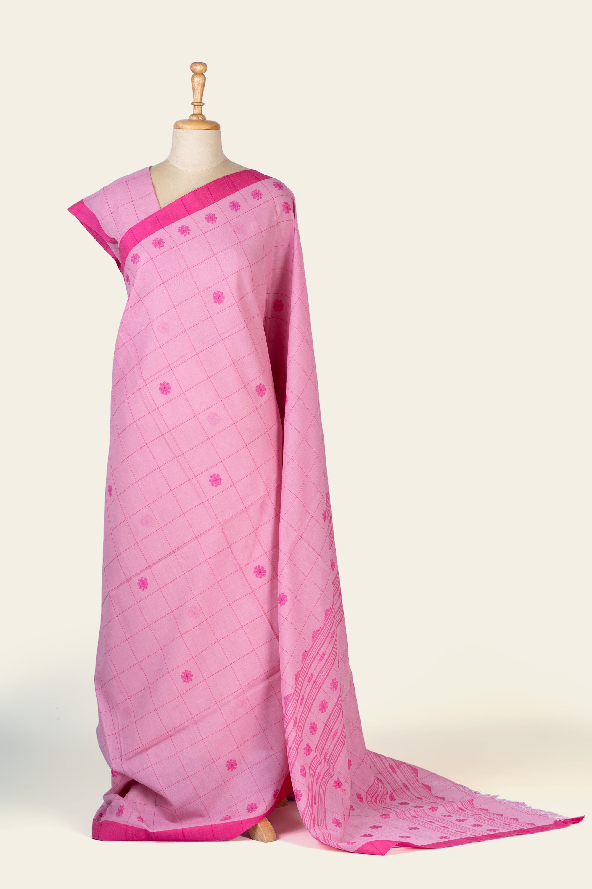 Dusty Pink Handwoven Bengal Cotton Jamdani Saree
