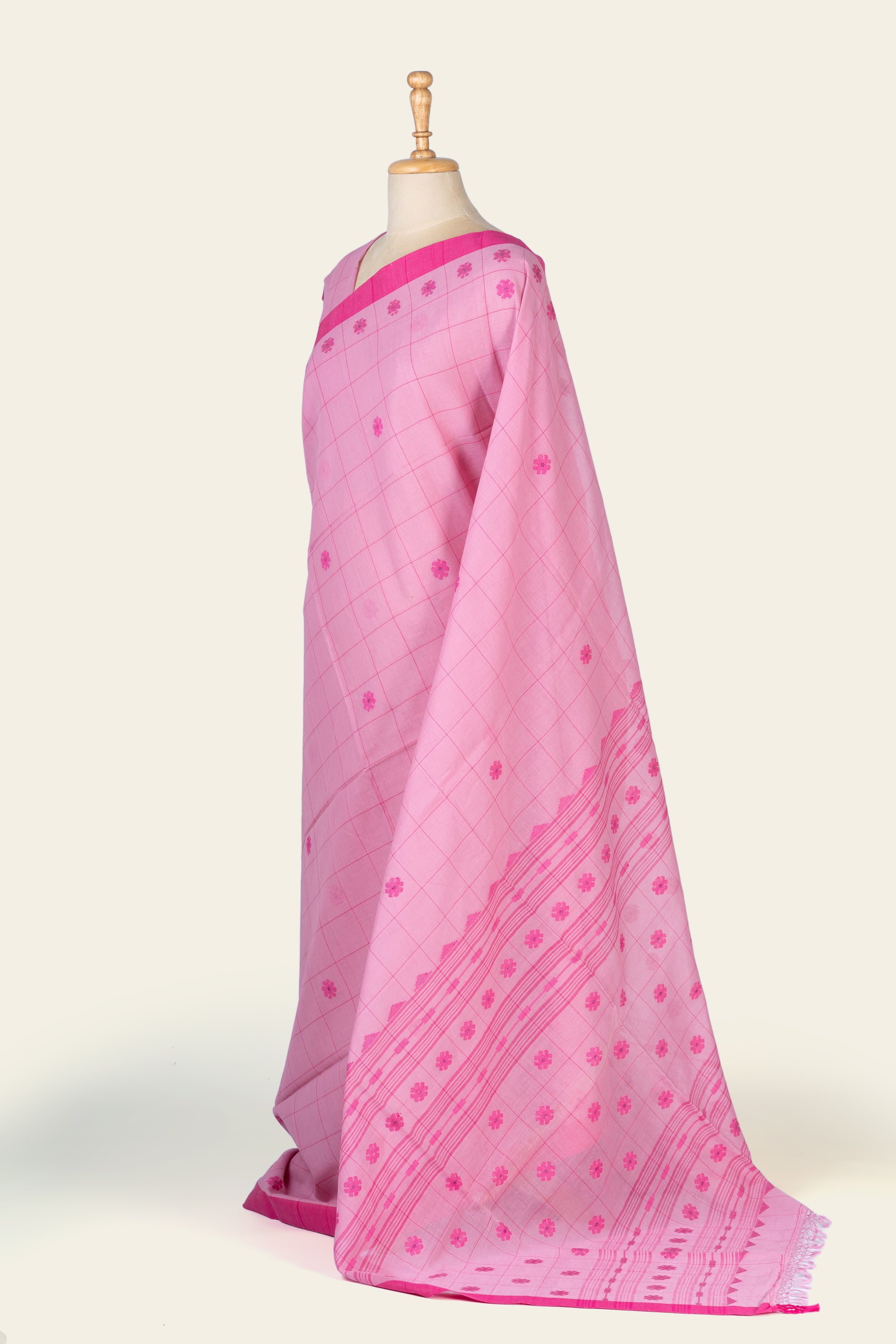 Dusty Pink Handwoven Bengal Cotton Jamdani Saree