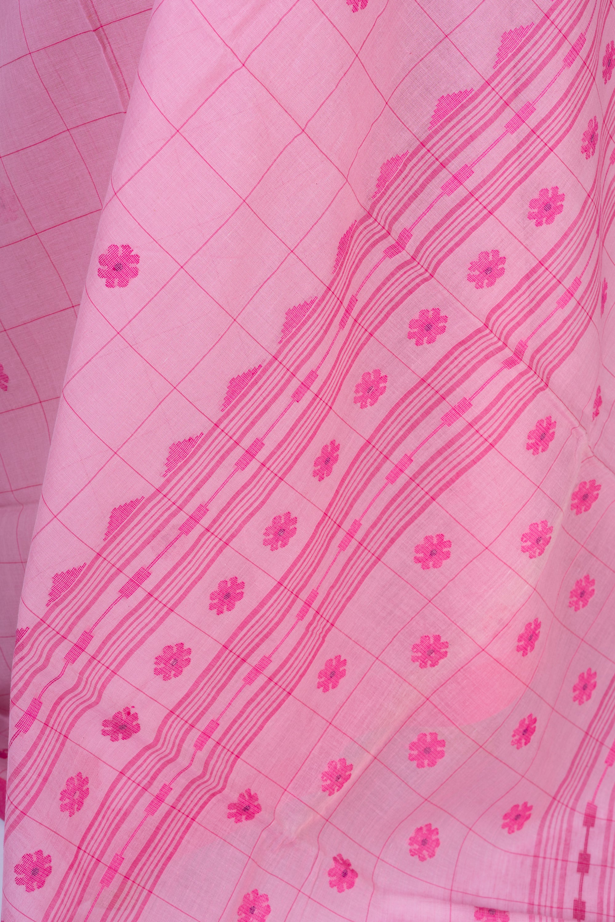 Dusty Pink Handwoven Bengal Cotton Jamdani Saree
