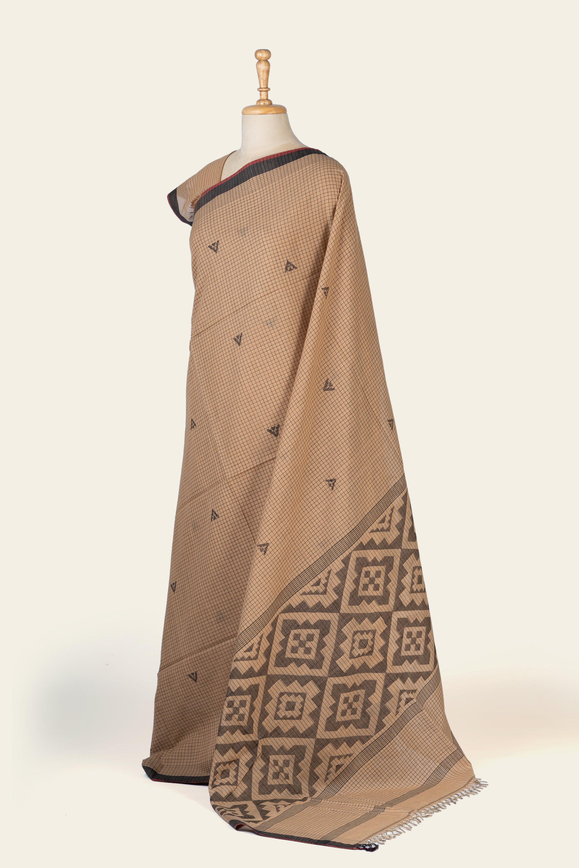 Natural Beige Handwoven  Bengal Cotton Jamdani Saree