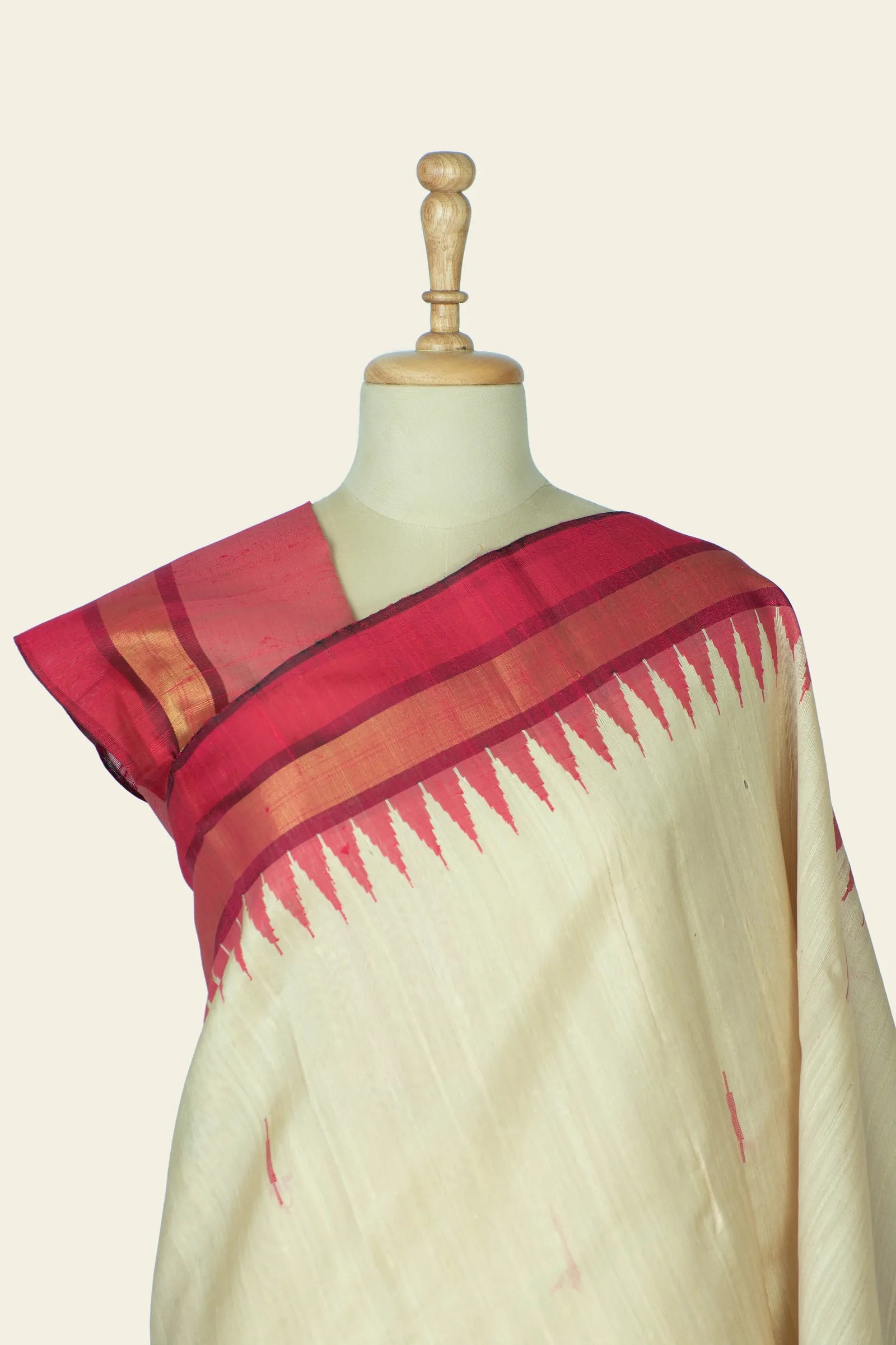 White Raw Silk Handwoven Saree - upper drape