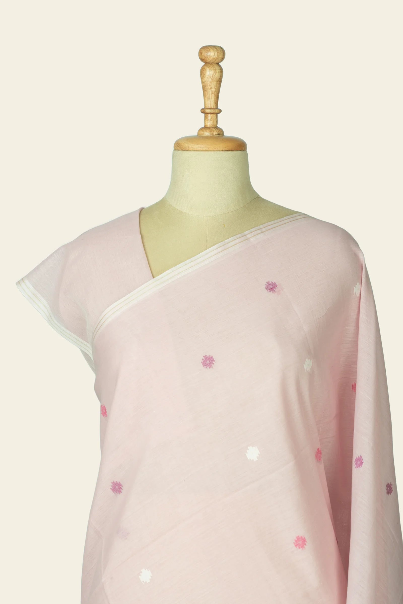 Pink Bengal Jamdani Cotton Saree - upper drape